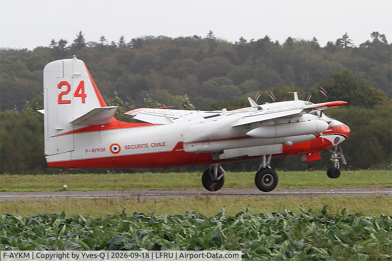 Aircraft F-AYKM, Grumman Conair S-2T Turbo Firecat, c/n 461/021, Grumman Conair S-2T Turbo Firecat, Landing rwy 22, Morlaix-Ploujean airport (LFRU-MXN), at LFRU, photo by Yves-Q