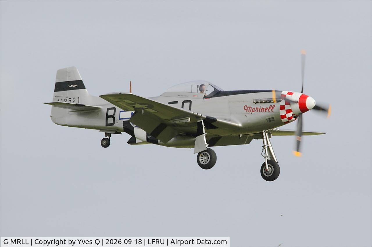 Aircraft G-MRLL, 1943 North American P-51D Mustang, c/n 109-27154, North American P-51D Mustang, On final rwy 22, Morlaix-Ploujean airport (LFRU-MXN), at LFRU, photo by Yves-Q