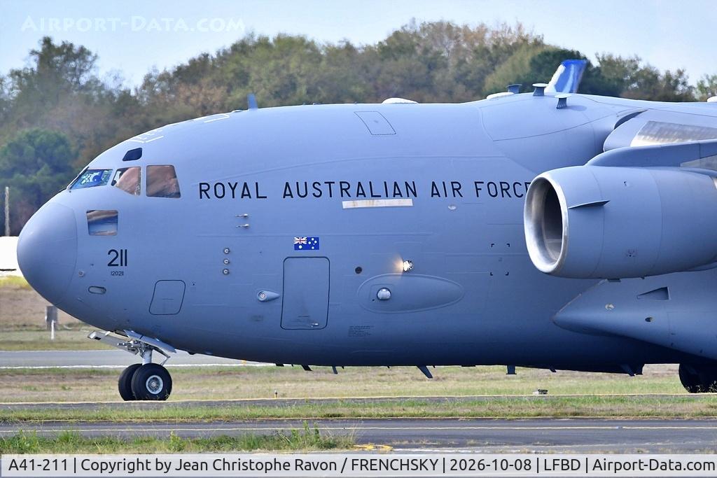 Aircraft A41-211, 2012 Boeing C-17A Globemaster III, c/n F-251/AUS-6, ASY 767, at LFBD, photo by Jean Christophe Ravon / FRENCHSKY