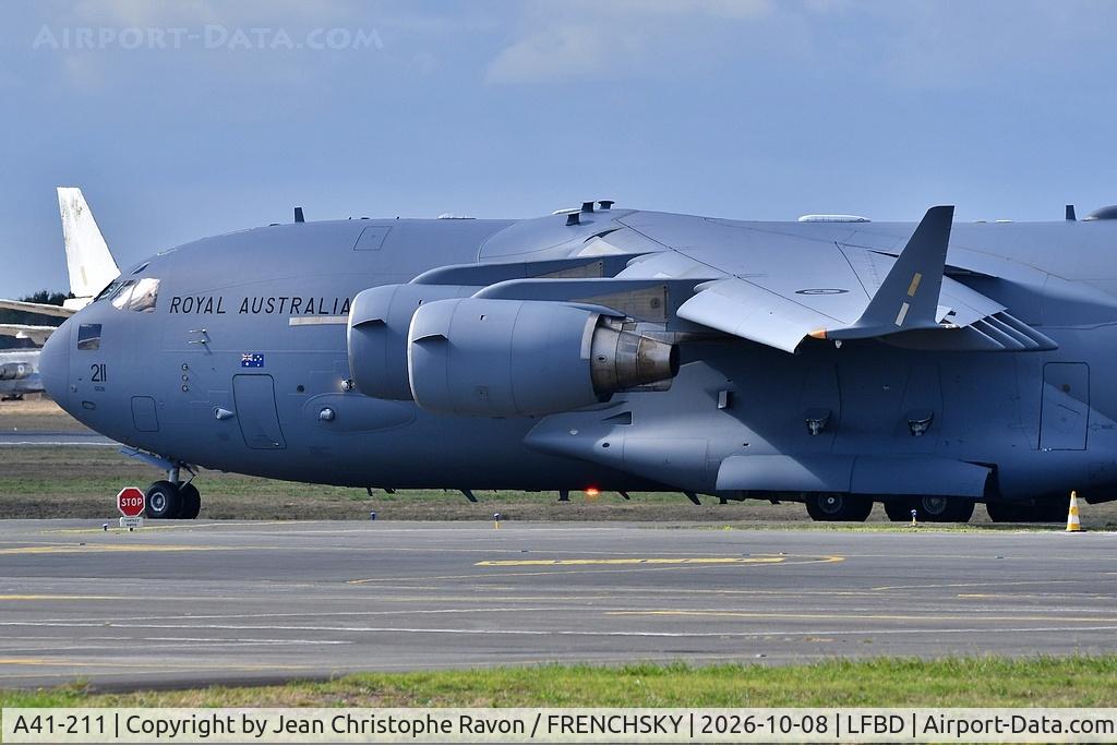 Aircraft A41-211, 2012 Boeing C-17A Globemaster III, c/n F-251/AUS-6, ASY 767, at LFBD, photo by Jean Christophe Ravon / FRENCHSKY