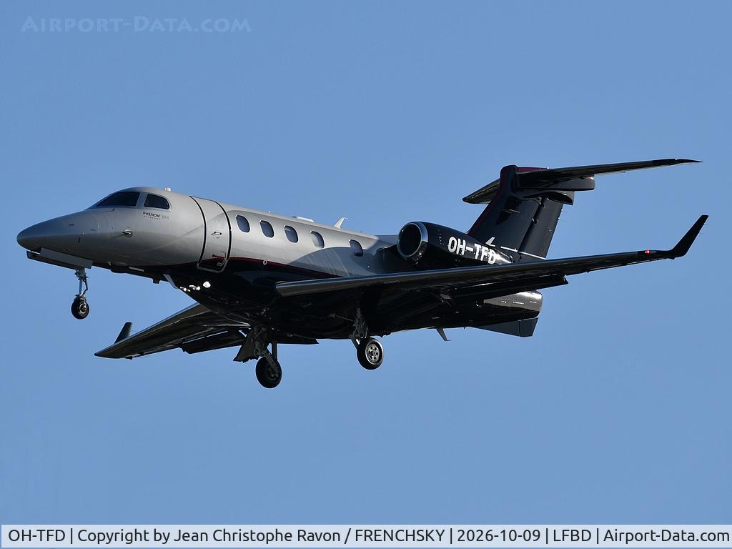 Aircraft OH-TFD, 2022 Embraer EMB-505 Phenom 300E, c/n 50500710, Tallinn (TLL) Bordeaux (BOD) ABF8, at LFBD, photo by Jean Christophe Ravon / FRENCHSKY
