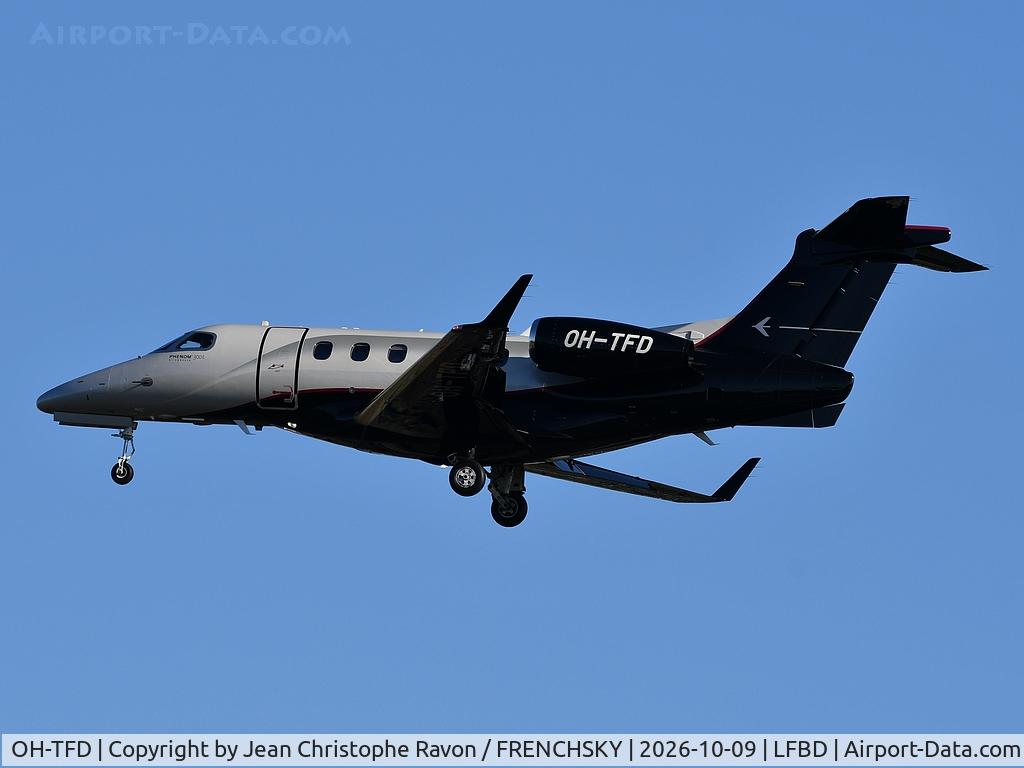 Aircraft OH-TFD, 2022 Embraer EMB-505 Phenom 300E, c/n 50500710, Tallinn (TLL) Bordeaux (BOD) ABF8, at LFBD, photo by Jean Christophe Ravon / FRENCHSKY