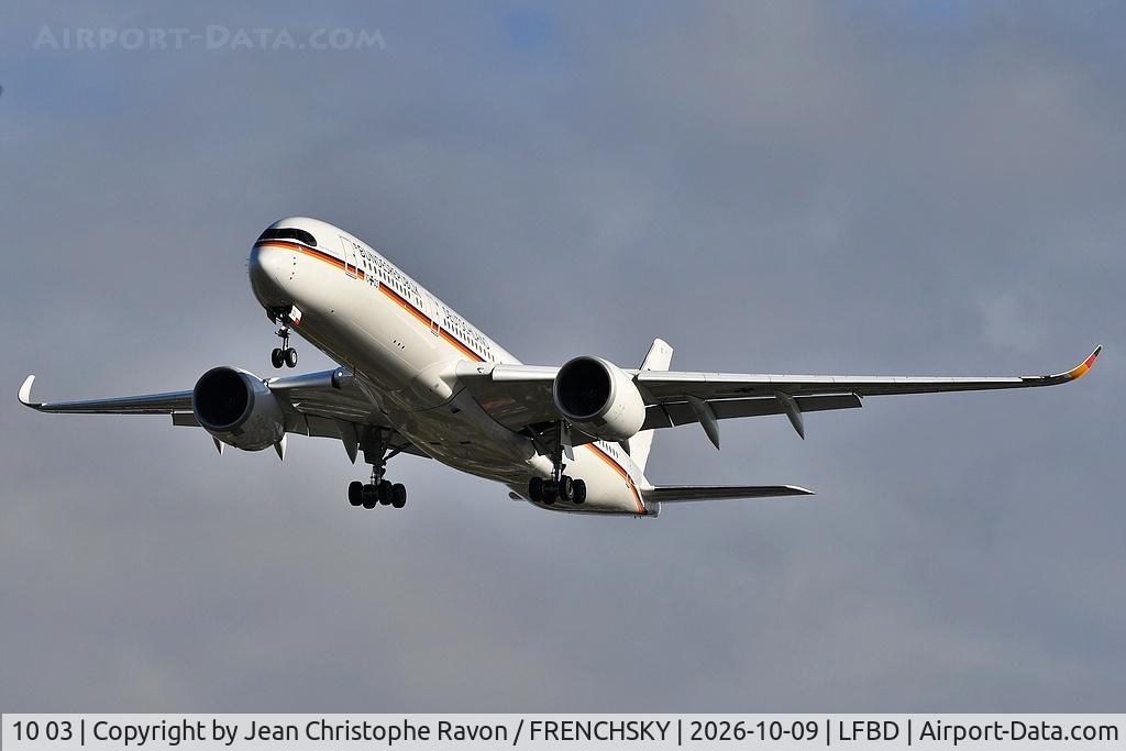 Aircraft 10 03, 2020 Airbus A350-941, c/n 416, German Air Force (Luftwaffe), at LFBD, photo by Jean Christophe Ravon / FRENCHSKY
