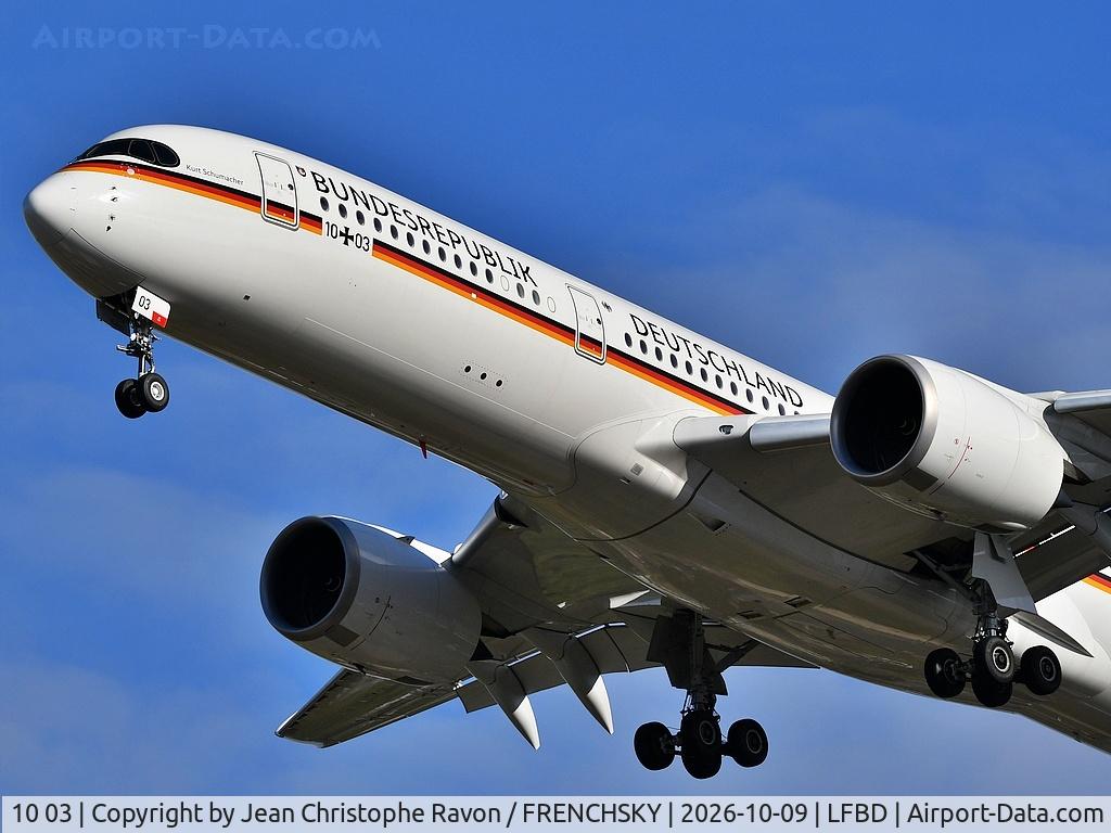 Aircraft 10 03, 2020 Airbus A350-941, c/n 416, German Air Force (Luftwaffe), at LFBD, photo by Jean Christophe Ravon / FRENCHSKY