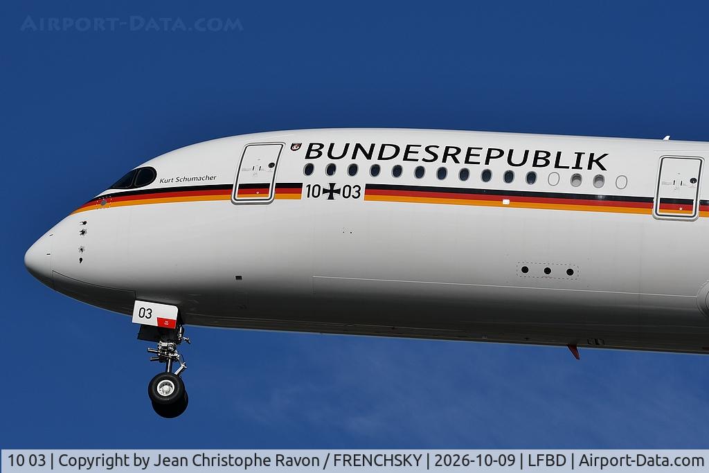 Aircraft 10 03, 2020 Airbus A350-941, c/n 416, German Air Force (Luftwaffe), at LFBD, photo by Jean Christophe Ravon / FRENCHSKY