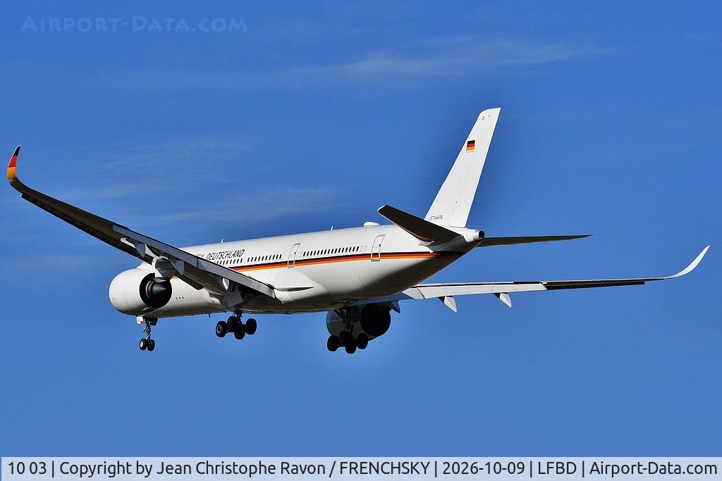 Aircraft 10 03, 2020 Airbus A350-941, c/n 416, German Air Force (Luftwaffe), at LFBD, photo by Jean Christophe Ravon / FRENCHSKY