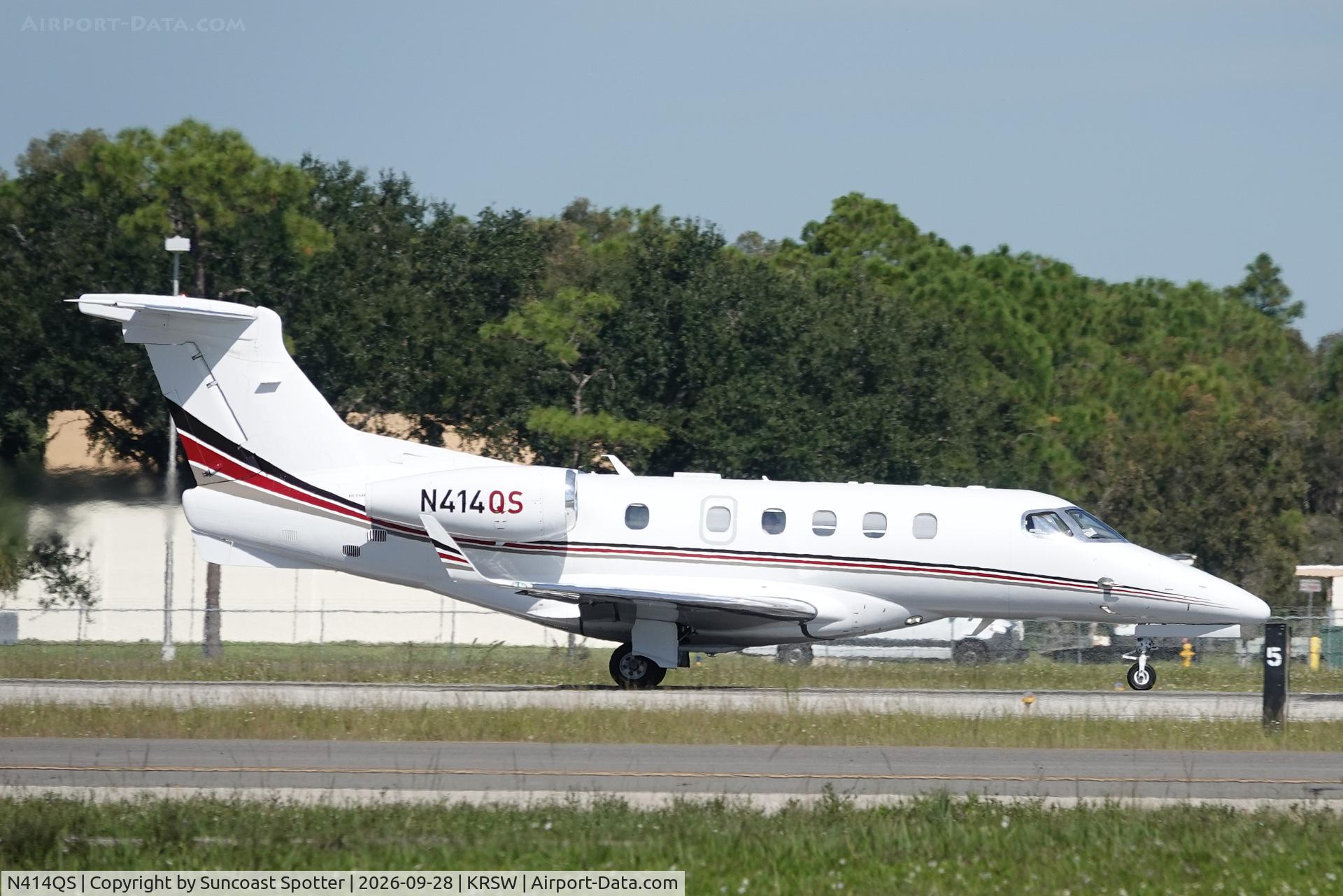Aircraft N414QS, 2017 Embraer EMB-505 Phenom 300, c/n 50500441, Execjet 414 departs Southwest Florida International Airport enroute to Kansas City International Airport, at KRSW, photo by Suncoast Spotter