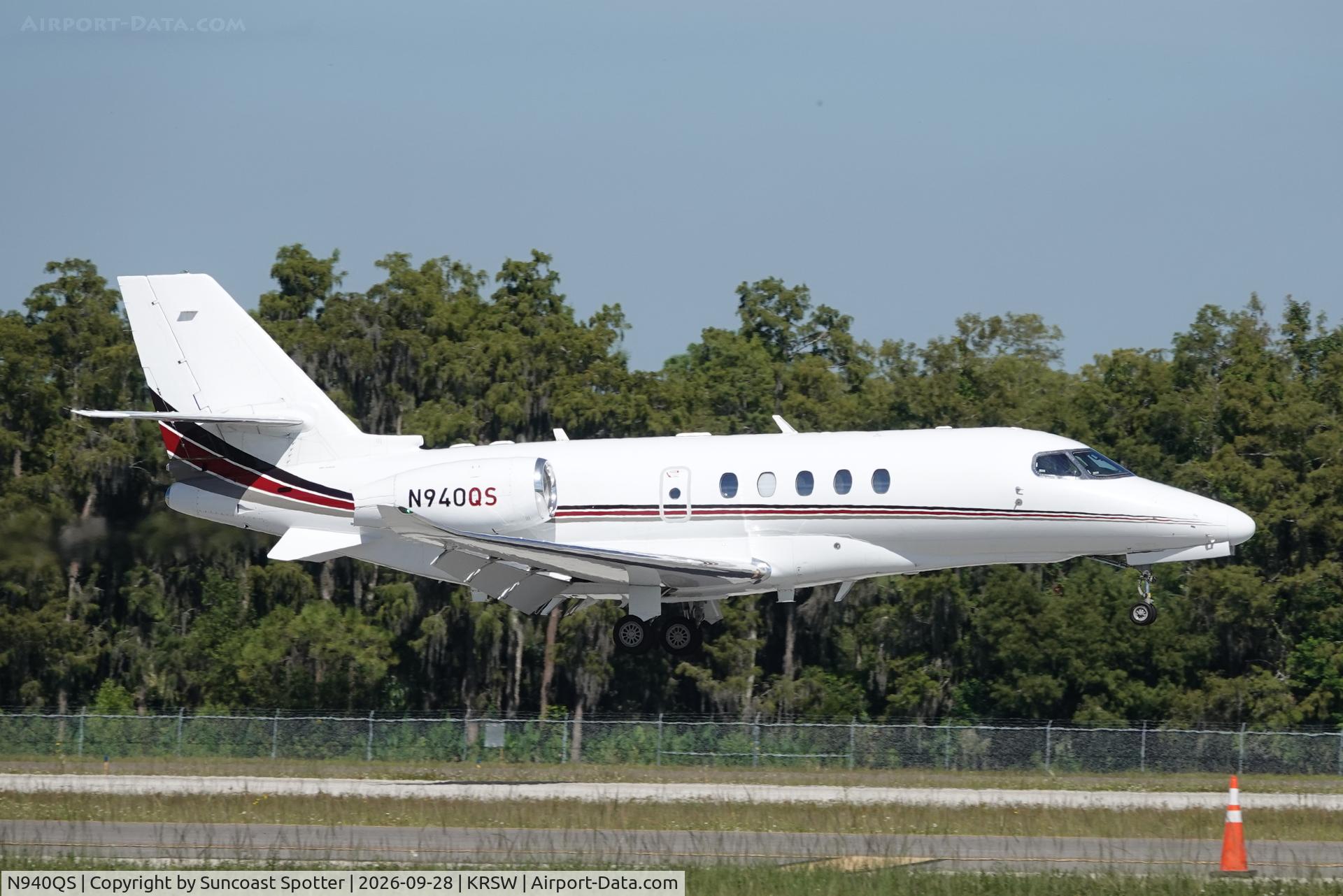 Aircraft N940QS, 2008 Cessna 750 Citation X Citation X, c/n 750-0285, Execjet 940 arrives at Southwest Florida International Airport following flight from Hartsfield-Jackson Atlanta International Airport, at KRSW, photo by Suncoast Spotter