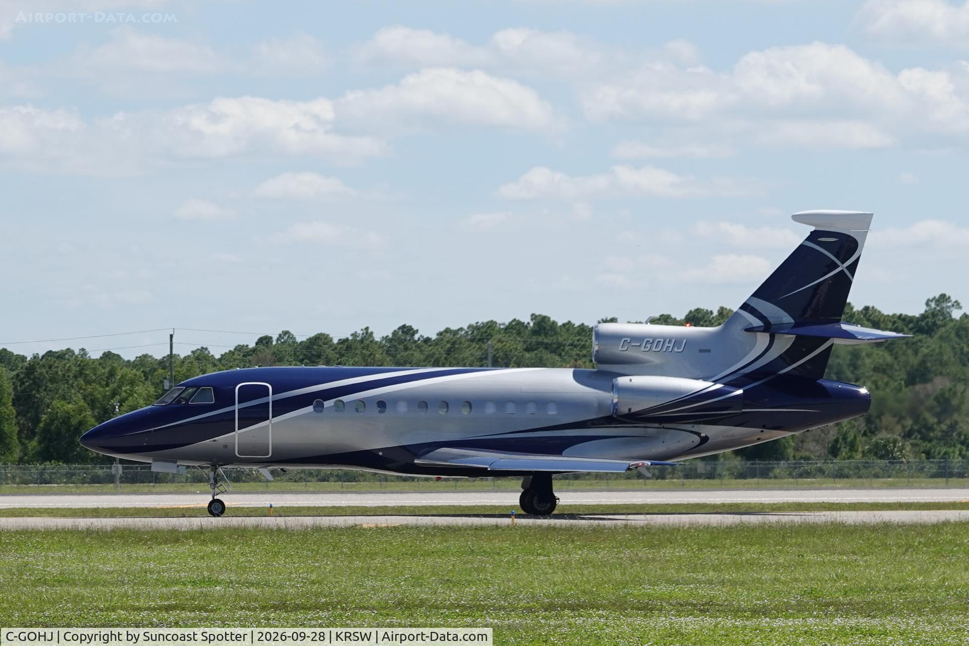 Aircraft C-GOHJ, 2007 Dassault Falcon 900EX, c/n 183, Novajet 93 departs Southwest Florida International Airport enroute to Region of Waterloo International Airport, at KRSW, photo by Suncoast Spotter