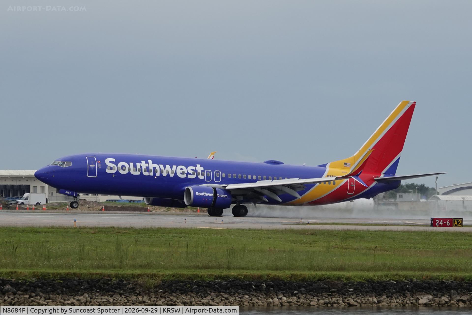 Aircraft N8684F, 2016 Boeing 737-8H4, c/n 36653 l/n 5855, Southwest 1066 arrives at Southwest Florida International Airport following flight from Baltimore-Washington International Airport, at KRSW, photo by Suncoast Spotter