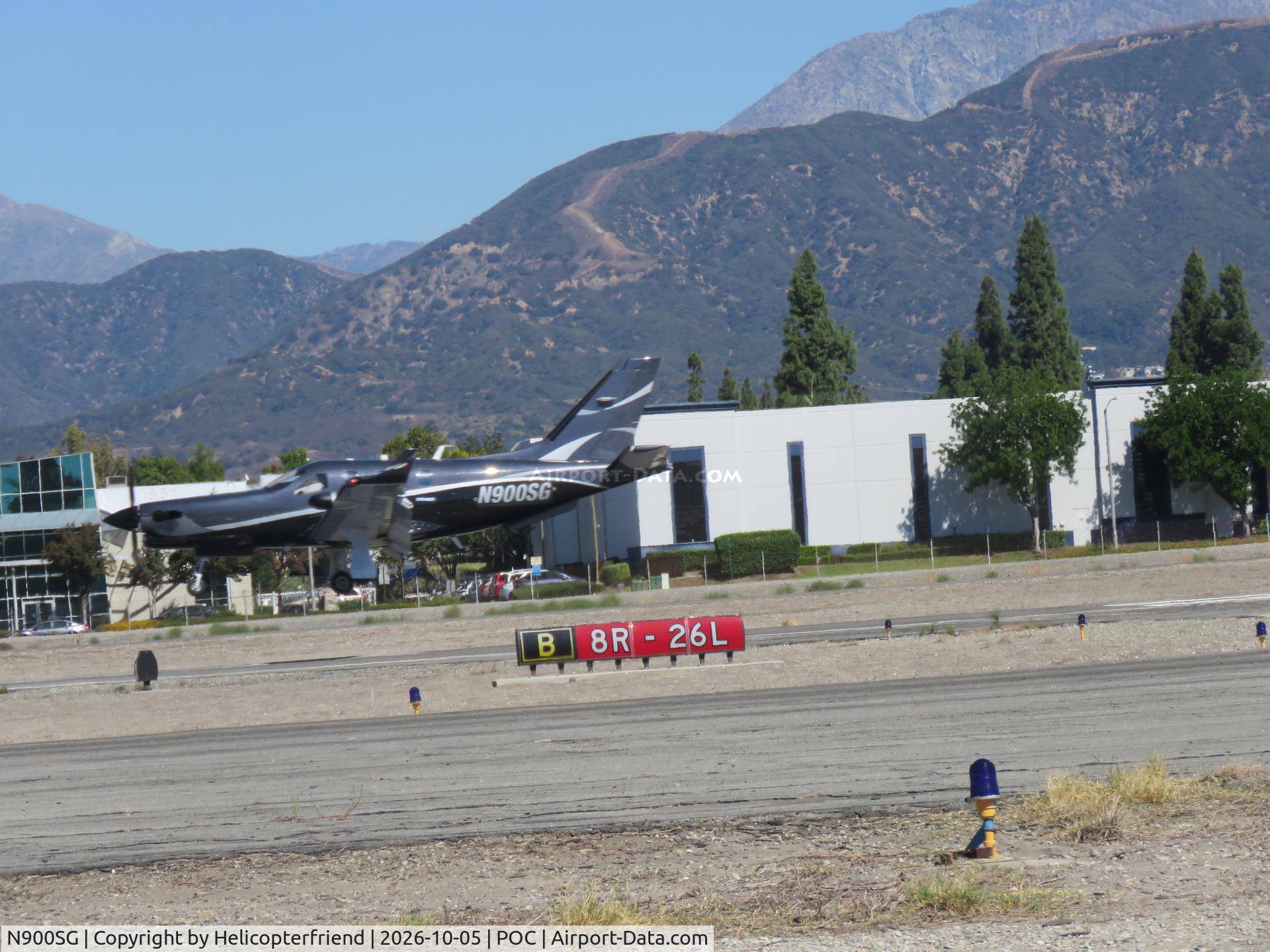 Aircraft N900SG, 2014 Socata TBM 700 (950), c/n 1014, Getting ready to touch down, at POC, photo by Helicopterfriend