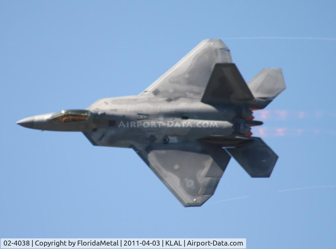 Aircraft 02-4038, Lockheed Martin F/A-22A Raptor, c/n 4038, Sun N Fun 2011 zx, at KLAL, photo by FloridaMetal