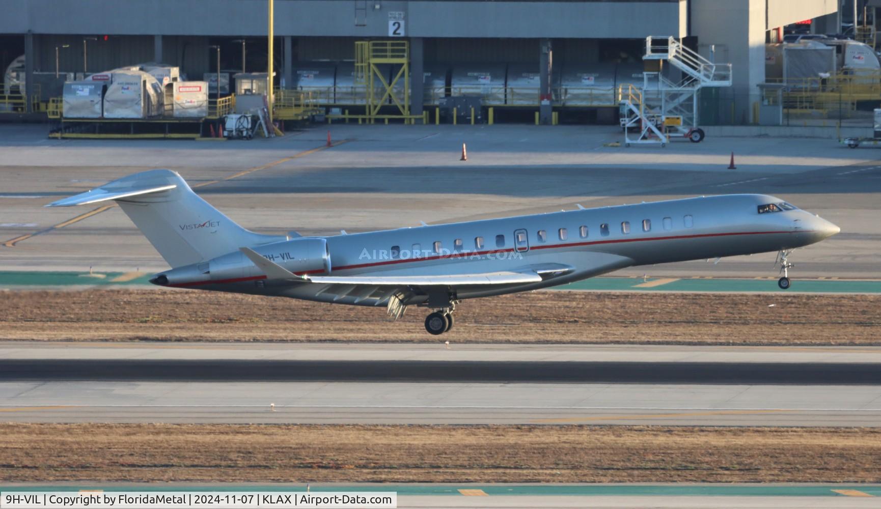 Aircraft 9H-VIL, 2021 Bombardier Global 7500 (BD-700 2A12), c/n 70109, Vista Jet Global 7500 zx BED-LAX, at KLAX, photo by FloridaMetal