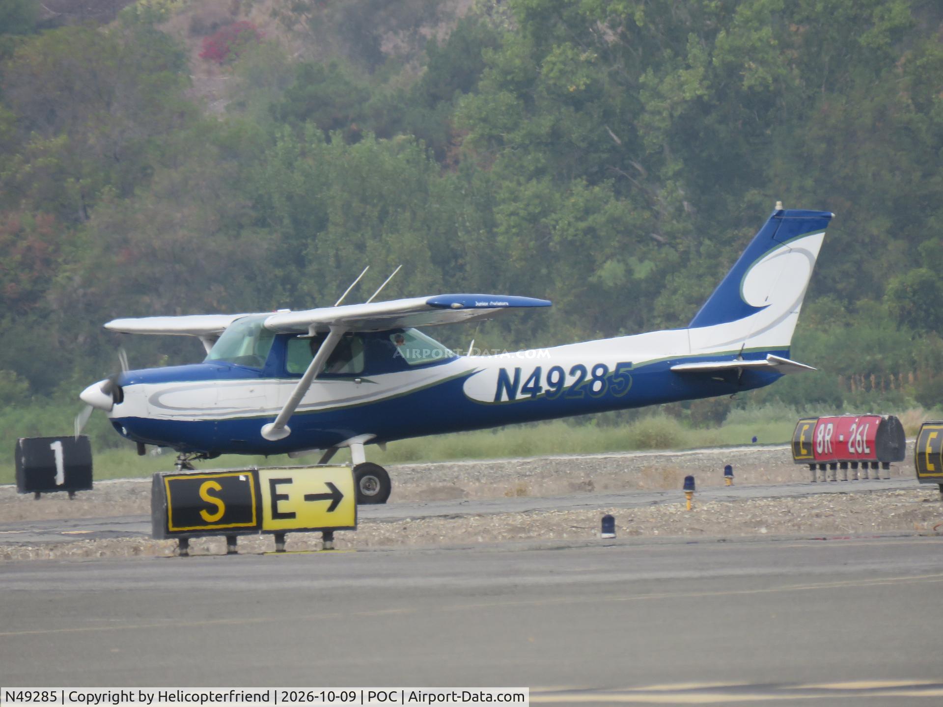 Aircraft N49285, 1979 Cessna 152, c/n 15283445, Holding short of taxiway Sierra, at POC, photo by Helicopterfriend