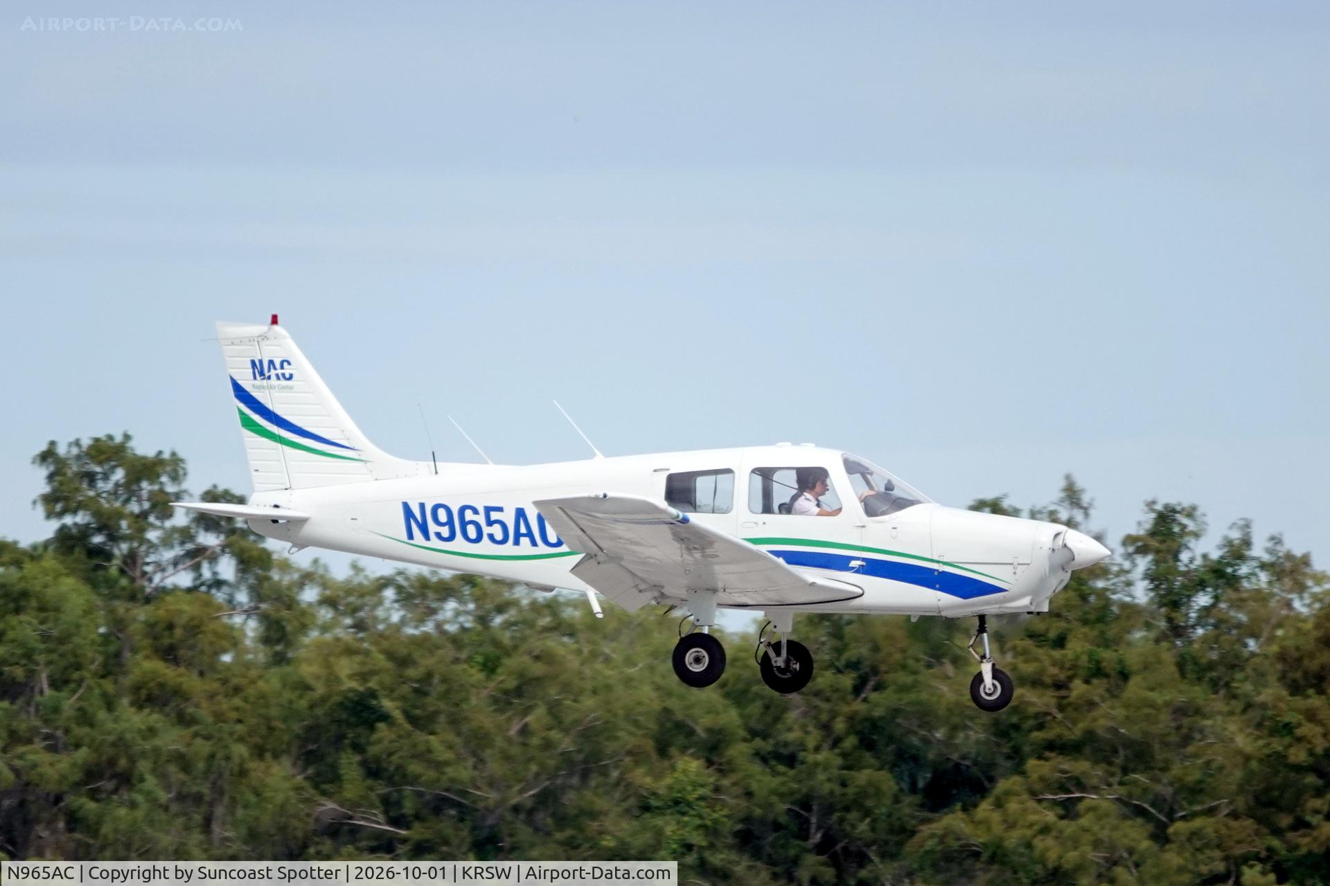 Aircraft N965AC, 1989 Piper PA-28-161, c/n 2841134, Air Center 65 works in the pattern at Southwest Florida International Airport, at KRSW, photo by Suncoast Spotter