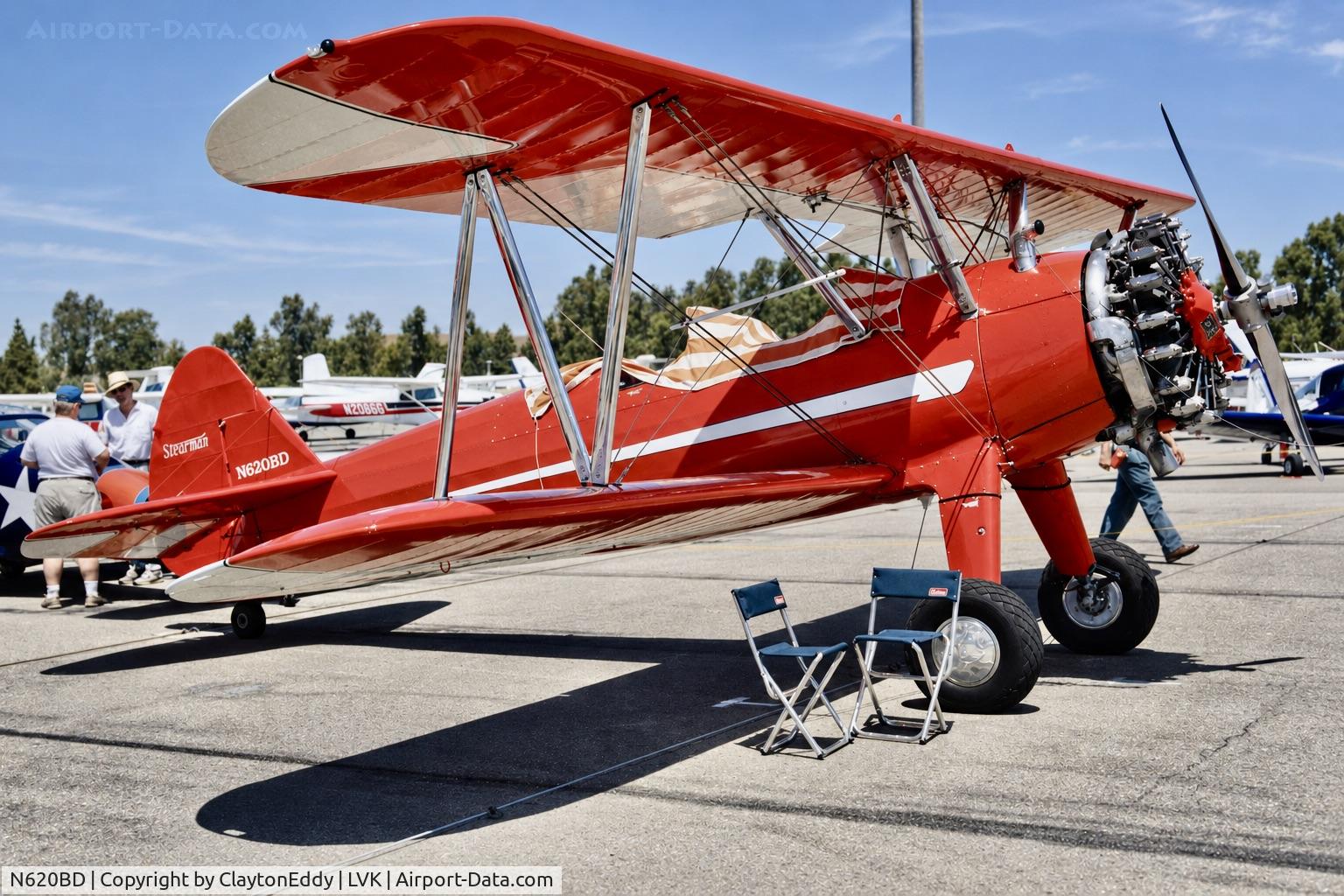 Aircraft N620BD, 1944 Boeing PT-13D Kaydet (E75), c/n 75-5620, Livermore airport airshow 1990's, at LVK, photo by ClaytonEddy