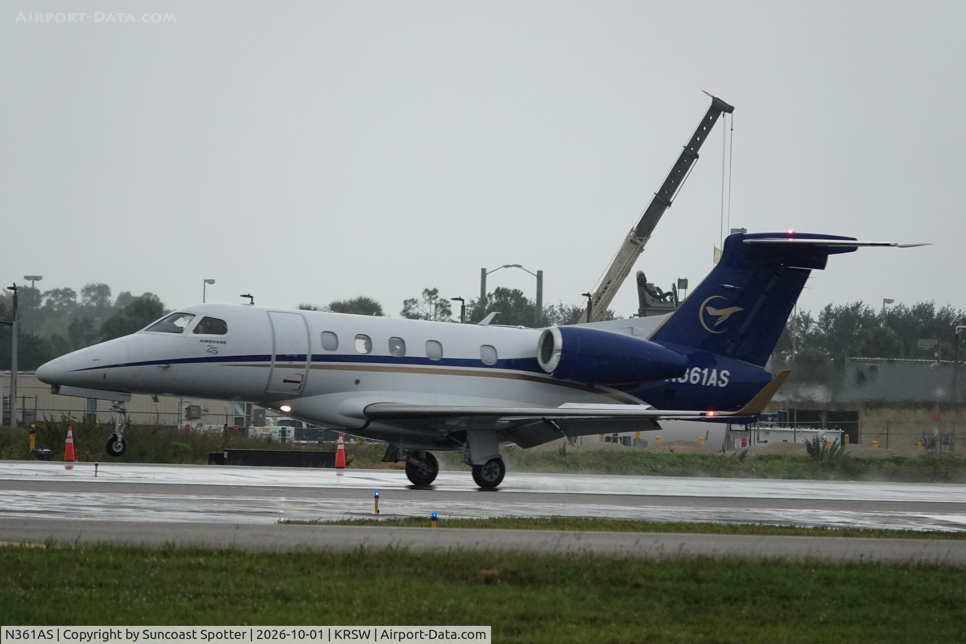 Aircraft N361AS, 2015 Embraer EMB-505 Phenom 300, c/n 50500313, Airshare 361 arrives at Southwest Florida International Airport following flight from Rochester International Airport, at KRSW, photo by Suncoast Spotter