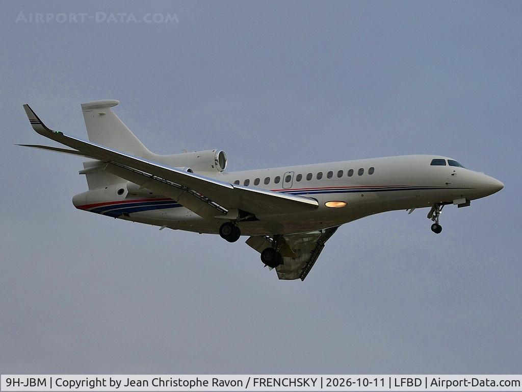 Aircraft 9H-JBM, 2014 Dassault Aviation F7X, c/n 255, Dubai (DXB) Bordeaux (BOD) AJO732, at LFBD, photo by Jean Christophe Ravon / FRENCHSKY