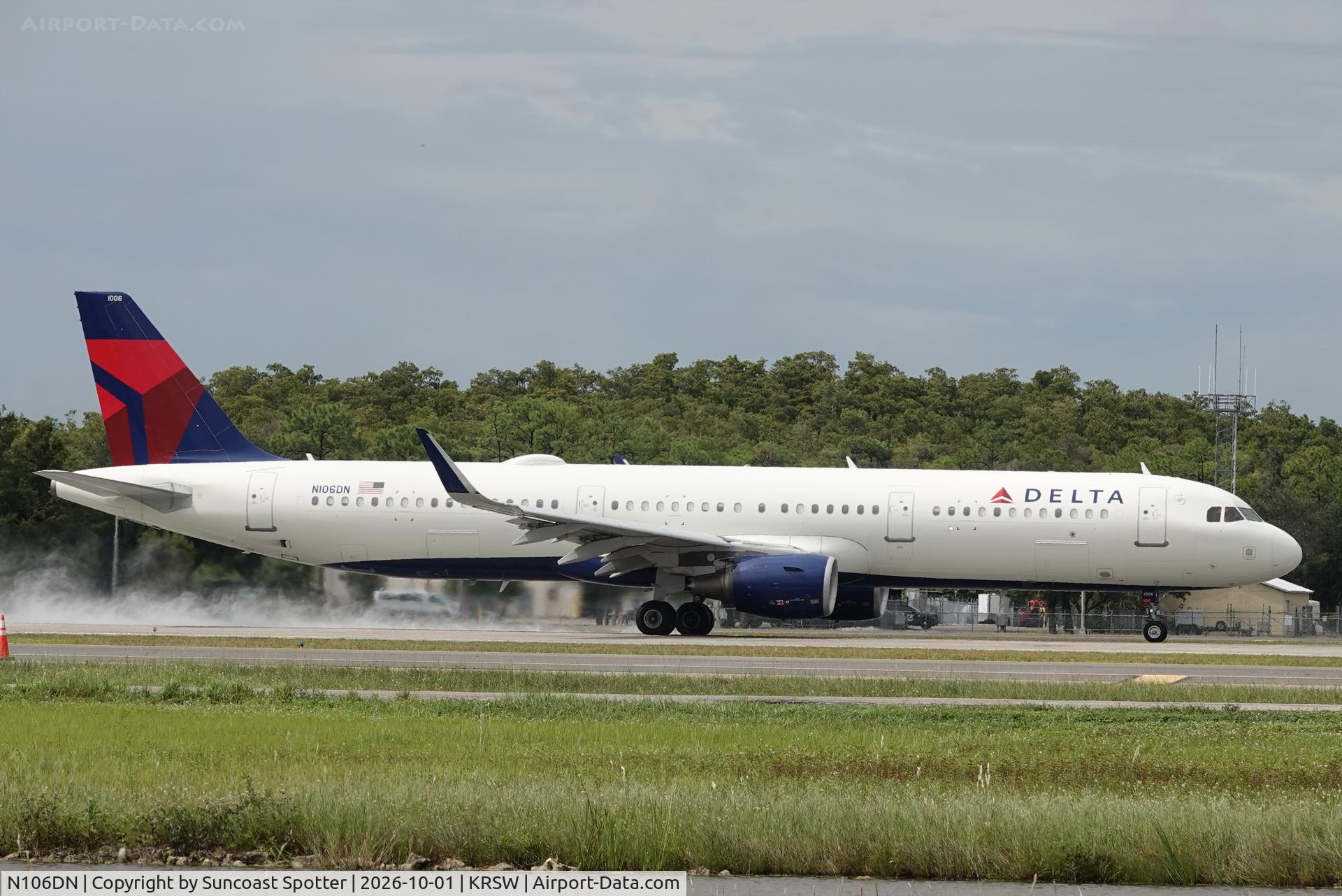 Aircraft N106DN, 2020 Airbus A321-211, c/n 10088, Delta 2400 departs Southwest Florida International Airport enroute to Minneapolis-St Paul International Airport, at KRSW, photo by Suncoast Spotter