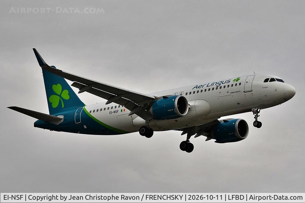 Aircraft EI-NSF, 2024 Airbus A320-251N, c/n 12117, Dublin (DUB) Bordeaux (BOD) EI506, at LFBD, photo by Jean Christophe Ravon / FRENCHSKY