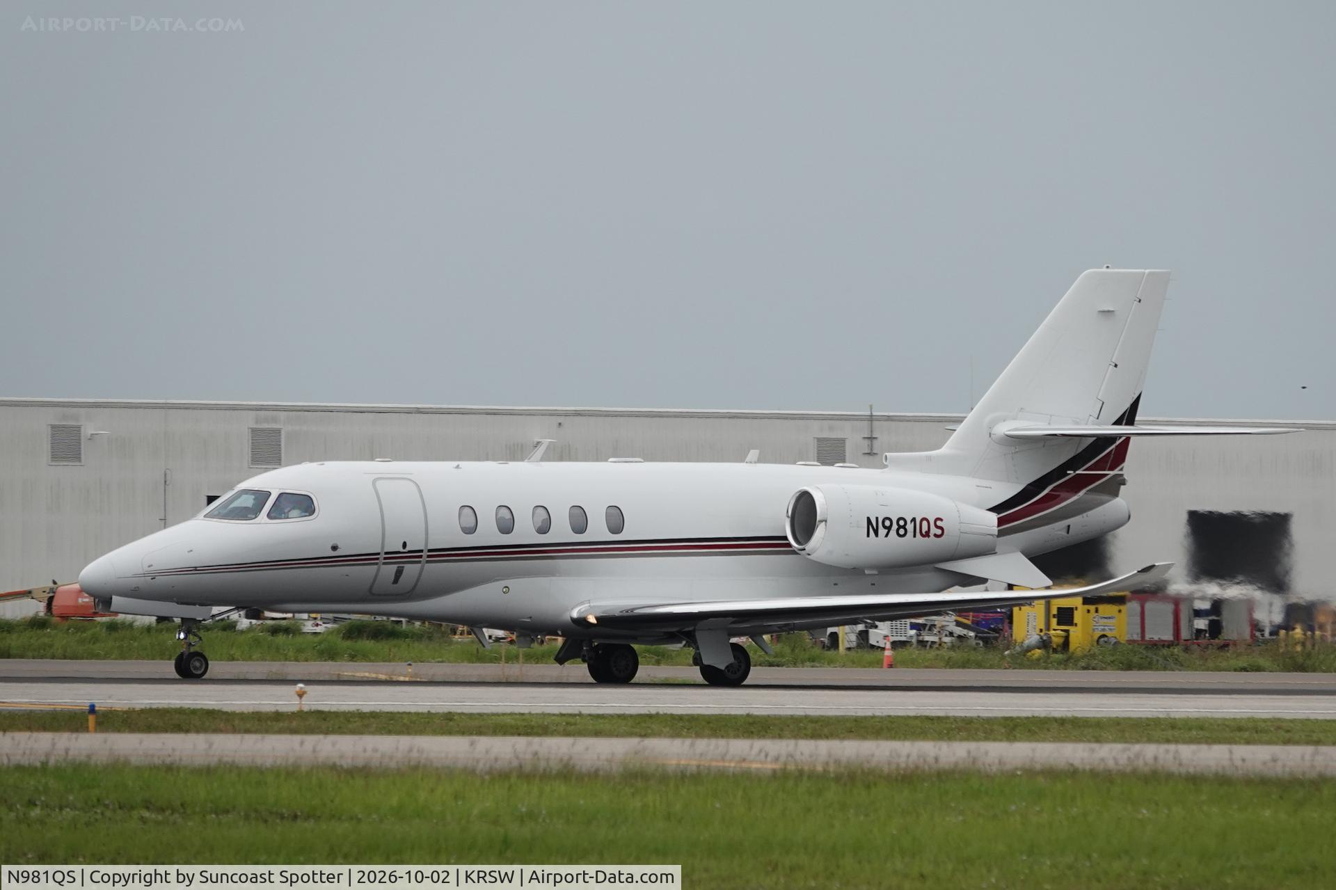 Aircraft N981QS, 2025 TEXTRON AVIATION INC 680A, c/n 680A0442, Execjet 981 departs Southwest Florida International Airport enroute to Waterbury-Oxford Airport, at KRSW, photo by Suncoast Spotter