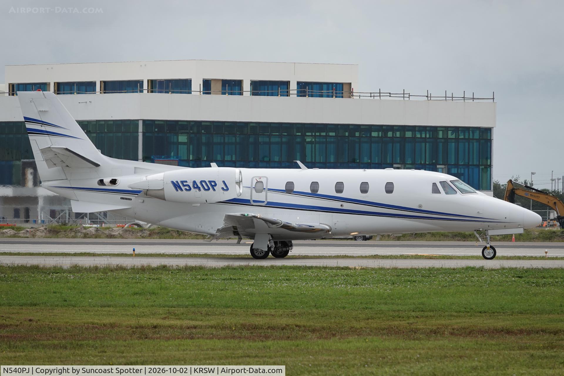 Aircraft N540PJ, 2025 Textron Aviation Inc 560XL, c/n 560-6378, Jet Center 54 departs Southwest Florida International Airport enroute to Venice Municipal Airport, at KRSW, photo by Suncoast Spotter