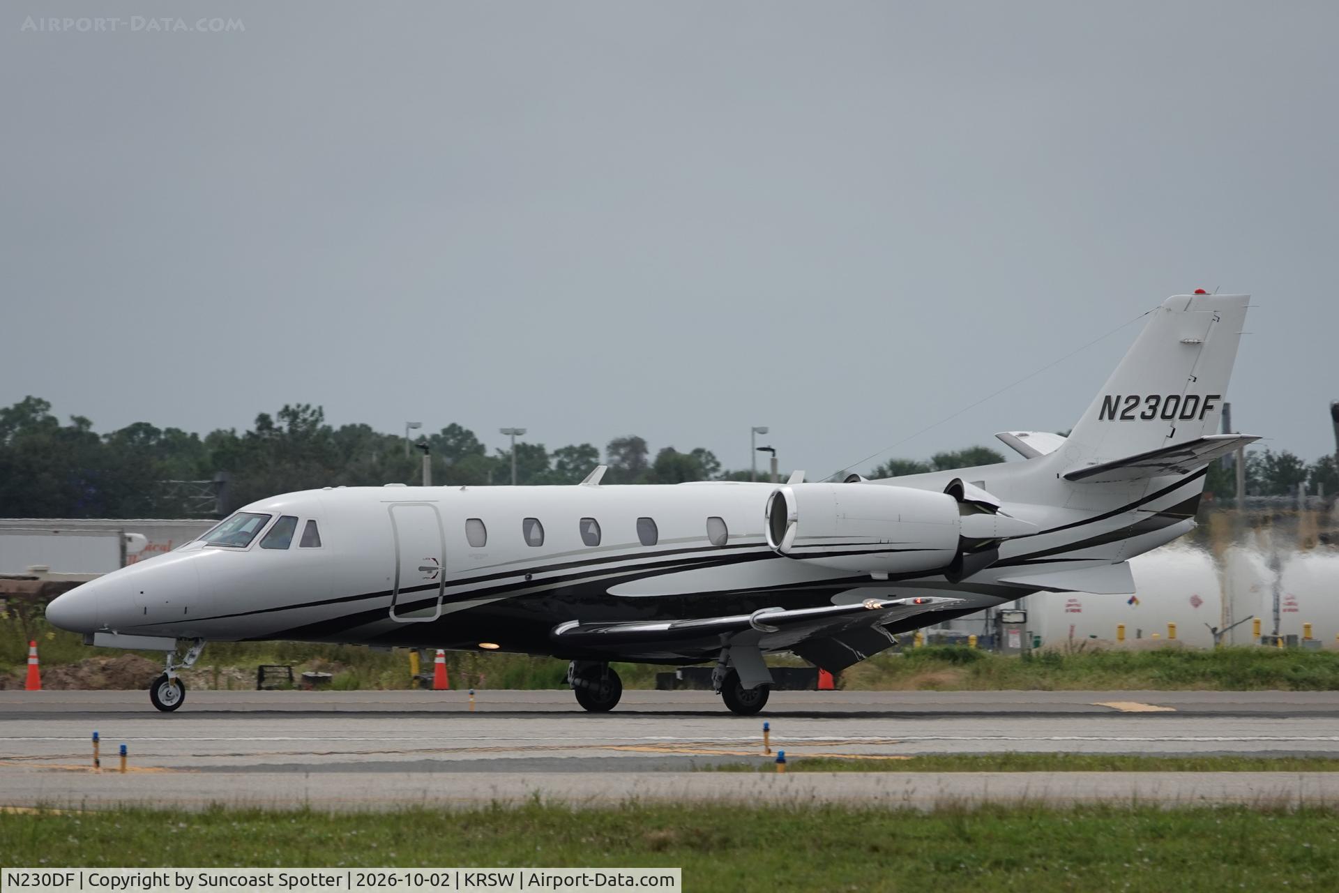 Aircraft N230DF, 2010 Cessna 560 Citation XLS+, c/n 560-6054, Citation 230DF arrives at Southwest Florida International Airport following flight from Witham Field, at KRSW, photo by Suncoast Spotter