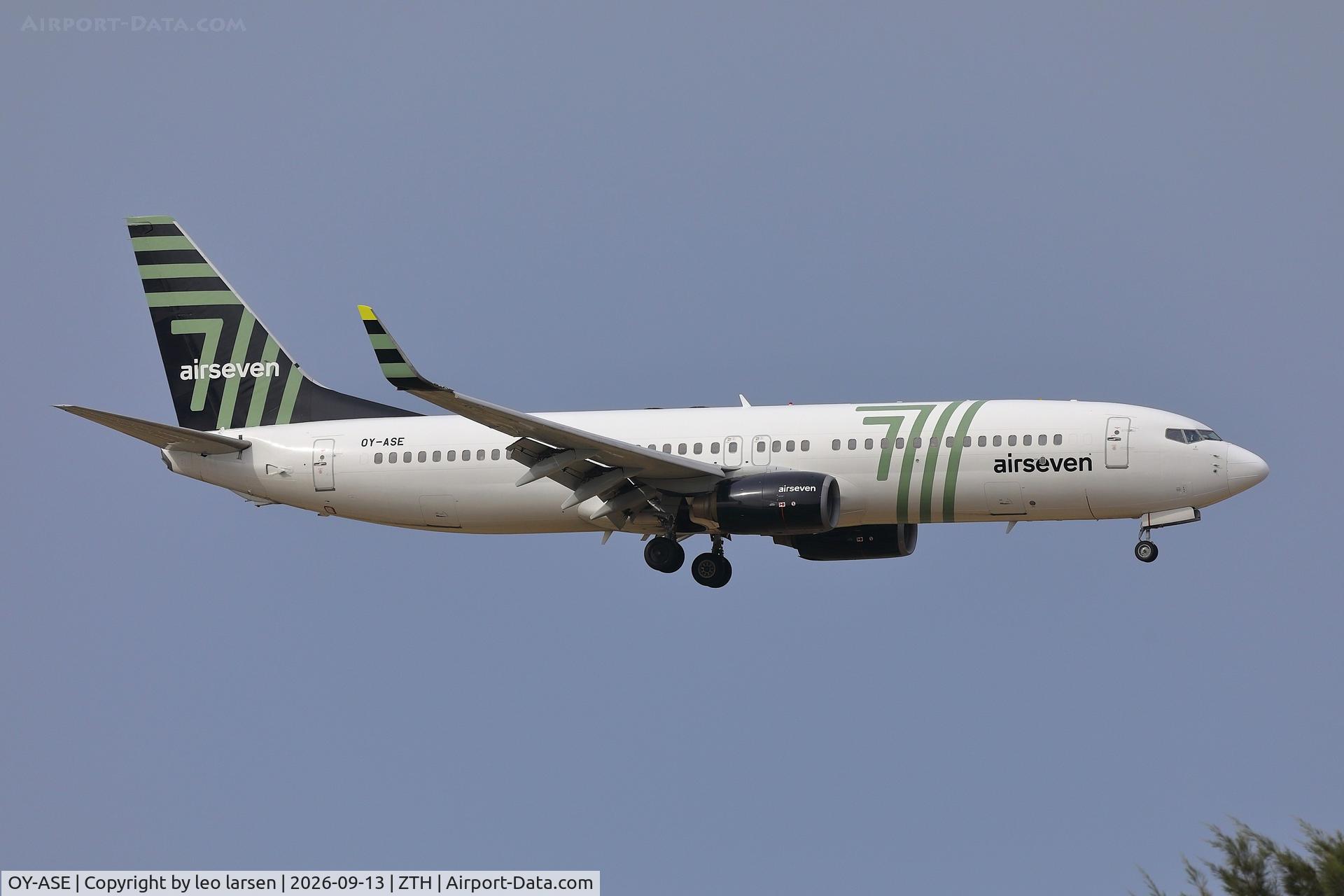 Aircraft OY-ASE, 2007 Boeing B737-8FH, c/n 35101 l/n 2459, Zakynthos 13.9.2026, at ZTH, photo by leo larsen