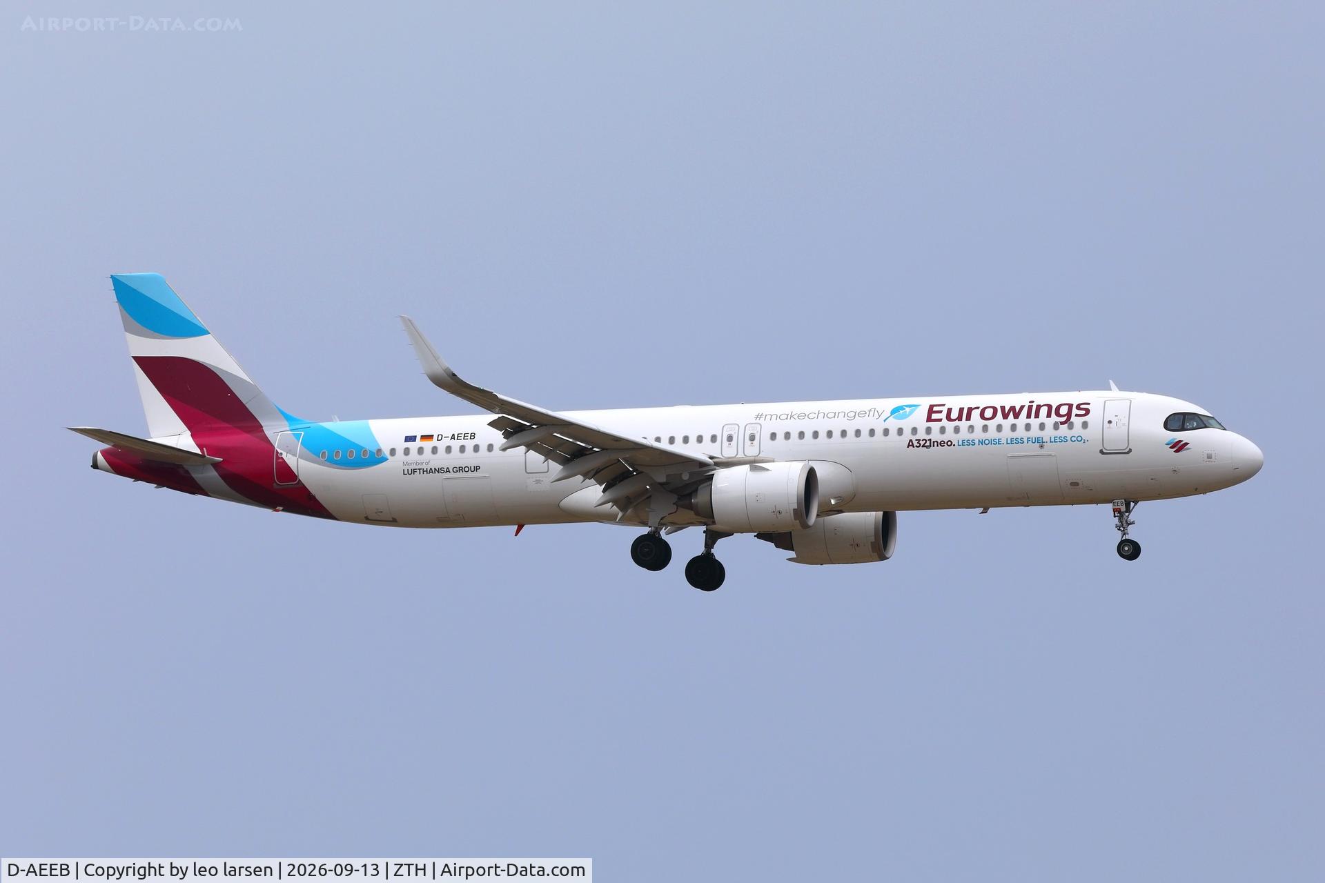 Aircraft D-AEEB, 2023 Airbus A321-251 NX, c/n 11448, Zakynthos 13.9.2026, at ZTH, photo by leo larsen