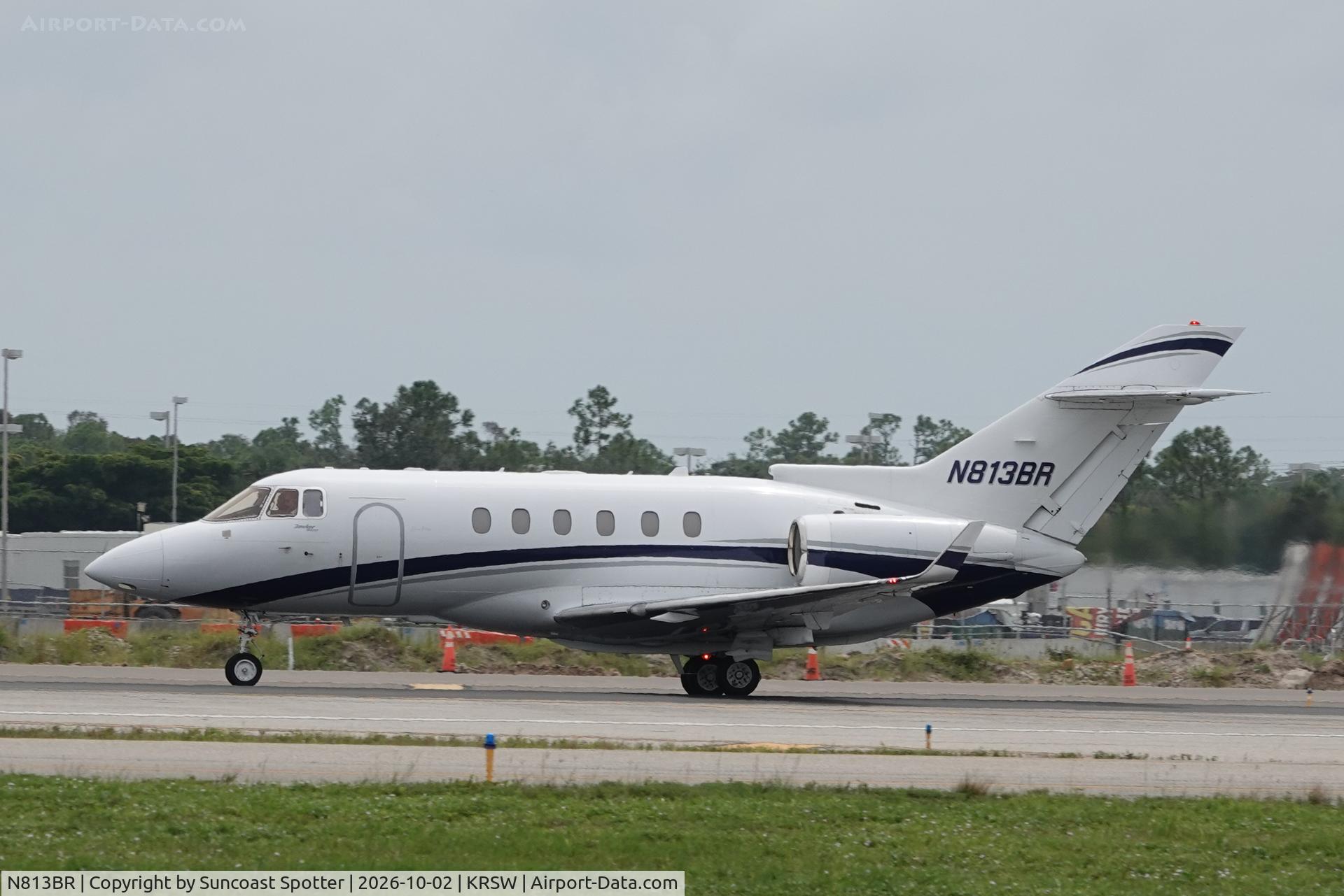 Aircraft N813BR, Raytheon 900XP, c/n HA-0168, Hawker 813BR departs Southwest Florida International Airport enroute to Charleston Executive Airport, at KRSW, photo by Suncoast Spotter