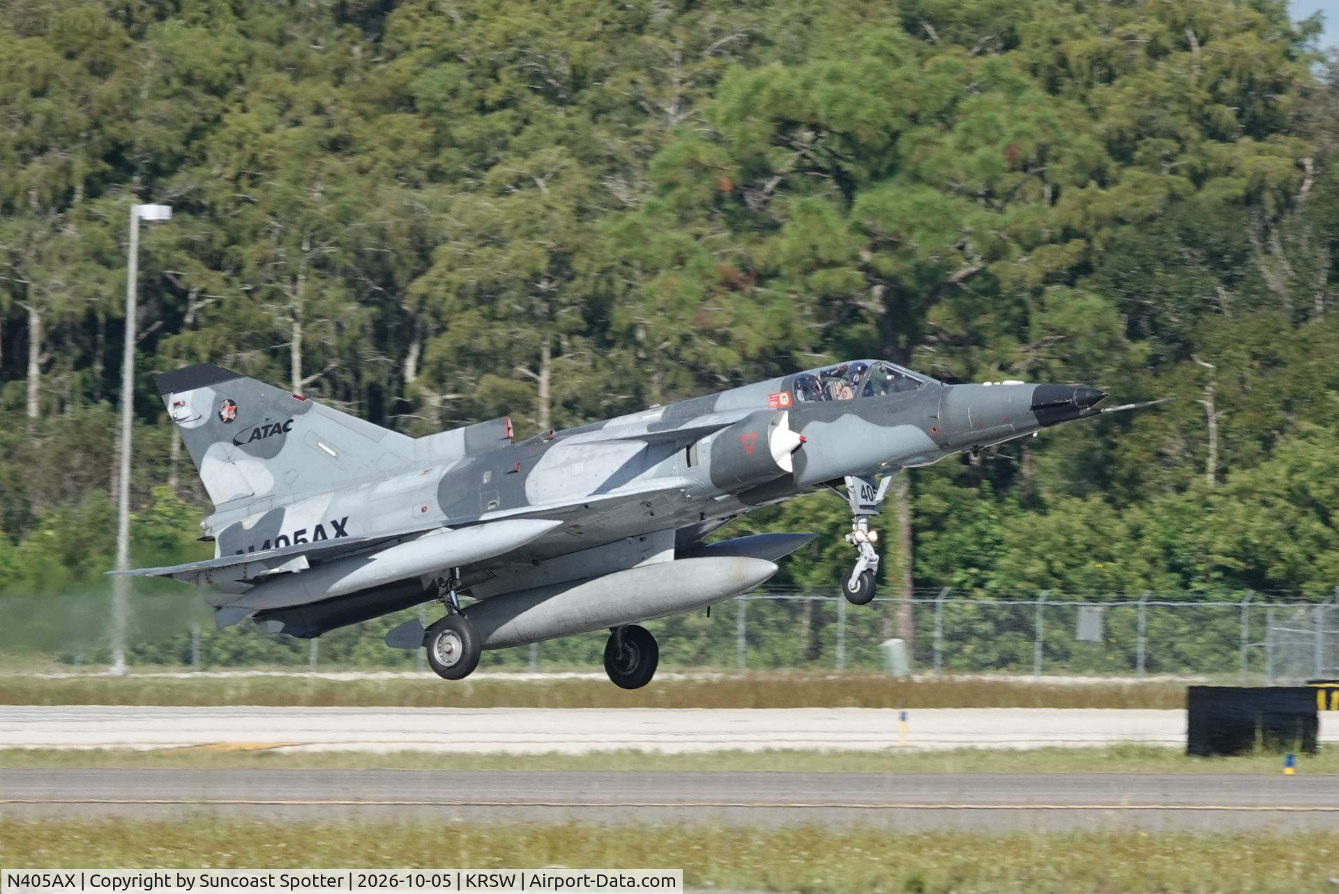 Aircraft N405AX, 1981 Israel Aircraft Industries Kfir C.2, c/n 145, A F-21 Kfir C2 lands at Southwest Florida International Airport following training in the Gulf of America, at KRSW, photo by Suncoast Spotter