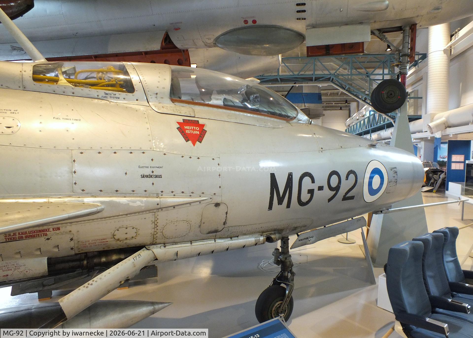 Aircraft MG-92, Mikoyan-Gurevich MiG-21F-13, c/n 741721, Mikoyan i Gurevich MiG-21F-13 FISHBED-C at the Suomen Ilmavoimamuseo (Finnish Air Force Museum, formerly known as Keski-Suomen Ilmailumuseo / Aviation Museum of Central Finland), Jyväskylä-Tikkakoski, photo by iwarnecke