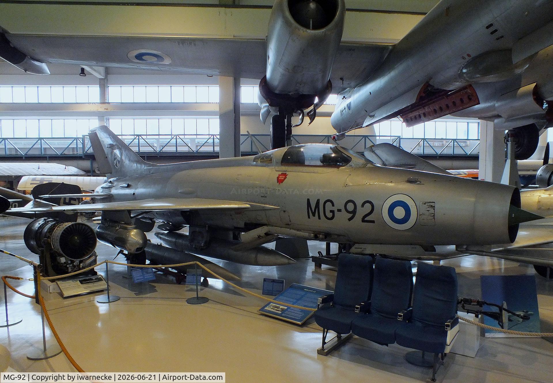 Aircraft MG-92, Mikoyan-Gurevich MiG-21F-13, c/n 741721, Mikoyan i Gurevich MiG-21F-13 FISHBED-C at the Suomen Ilmavoimamuseo (Finnish Air Force Museum, formerly known as Keski-Suomen Ilmailumuseo / Aviation Museum of Central Finland), Jyväskylä-Tikkakoski, photo by iwarnecke
