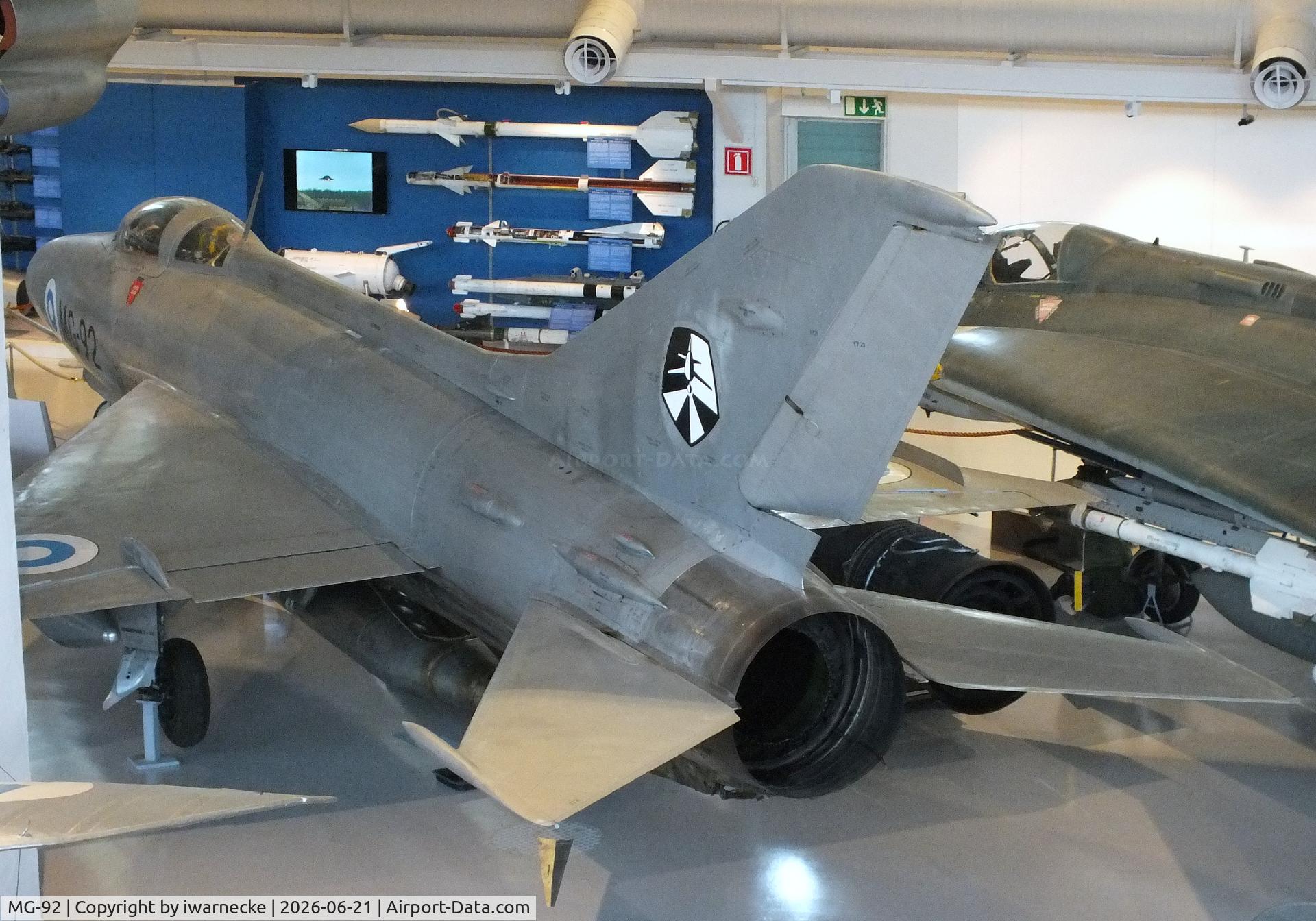 Aircraft MG-92, Mikoyan-Gurevich MiG-21F-13, c/n 741721, Mikoyan i Gurevich MiG-21F-13 FISHBED-C at the Suomen Ilmavoimamuseo (Finnish Air Force Museum, formerly known as Keski-Suomen Ilmailumuseo / Aviation Museum of Central Finland), Jyväskylä-Tikkakoski, photo by iwarnecke