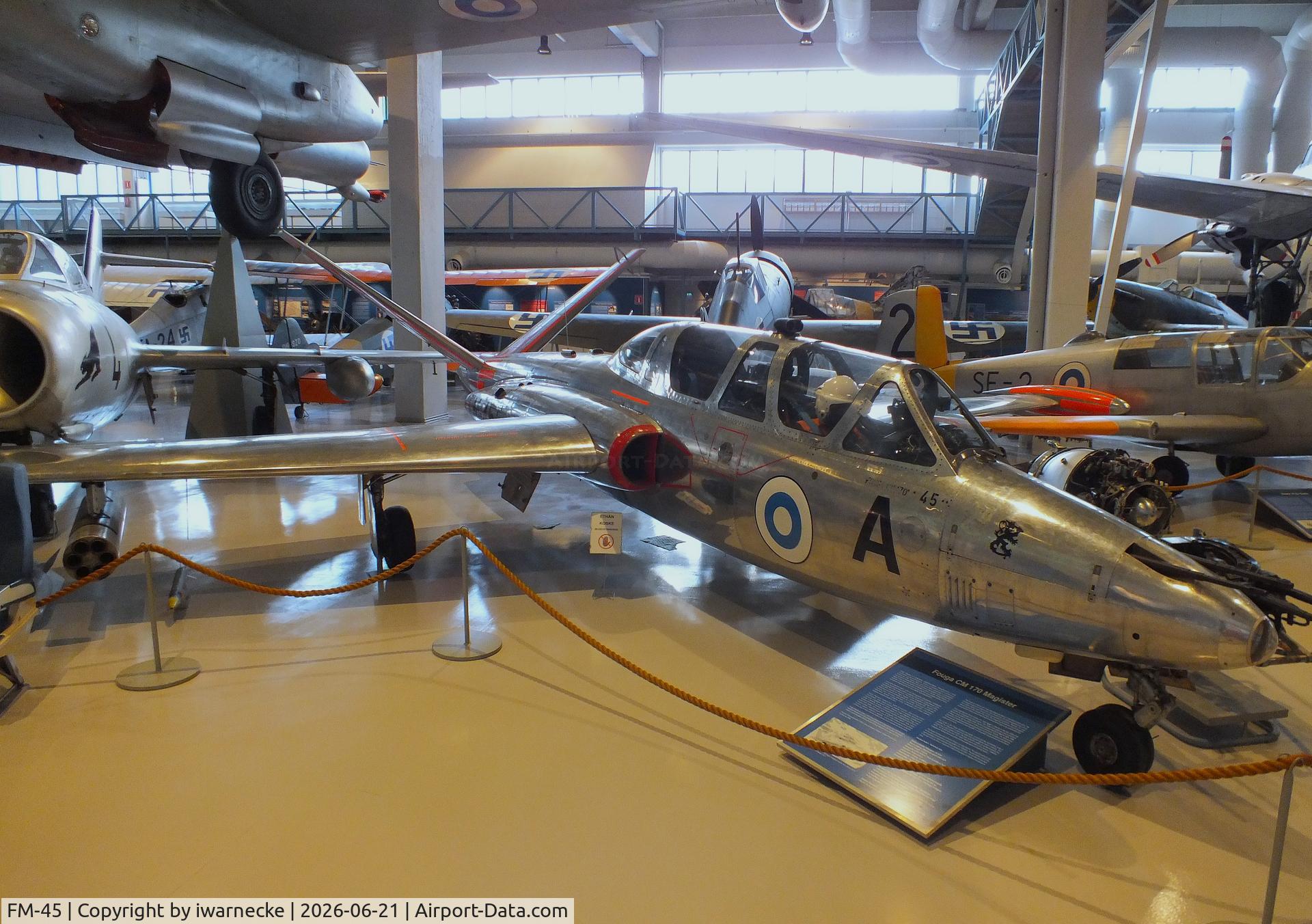 Aircraft FM-45, Fouga (Valmet) CM-170R Magister, c/n FM-45, Fouga (Valmet) CM-170R Magister at the Suomen Ilmavoimamuseo (Finnish Air Force Museum, formerly known as Keski-Suomen Ilmailumuseo / Aviation Museum of Central Finland), Jyväskylä-Tikkakoski, photo by iwarnecke