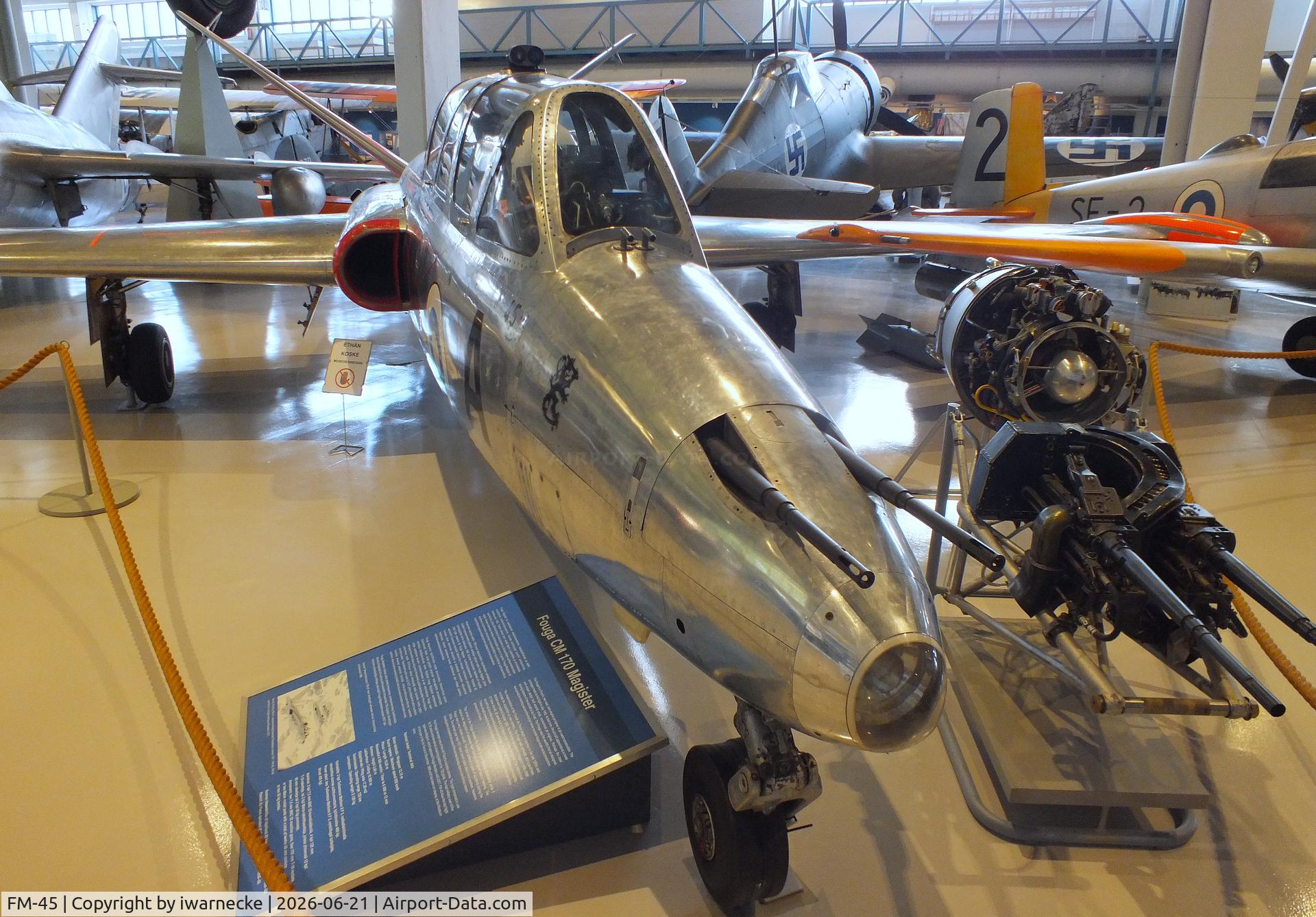 Aircraft FM-45, Fouga (Valmet) CM-170R Magister, c/n FM-45, Fouga (Valmet) CM-170R Magister at the Suomen Ilmavoimamuseo (Finnish Air Force Museum, formerly known as Keski-Suomen Ilmailumuseo / Aviation Museum of Central Finland), Jyväskylä-Tikkakoski, photo by iwarnecke