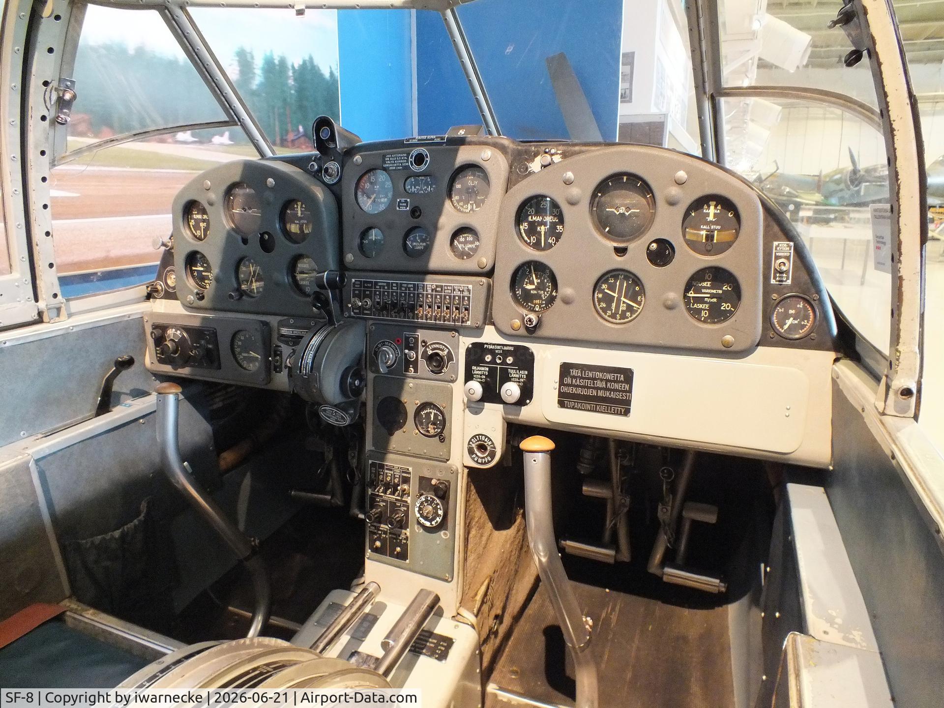 Aircraft SF-8, Saab 91D Safir, c/n 91-354, SAAB 91D Safir (forward fuselage only, minus engine cowlings) at the Suomen Ilmavoimamuseo (Finnish Air Force Museum, formerly known as Keski-Suomen Ilmailumuseo / Aviation Museum of Central Finland), Jyväskylä-Tikkakoski #c, photo by iwarnecke