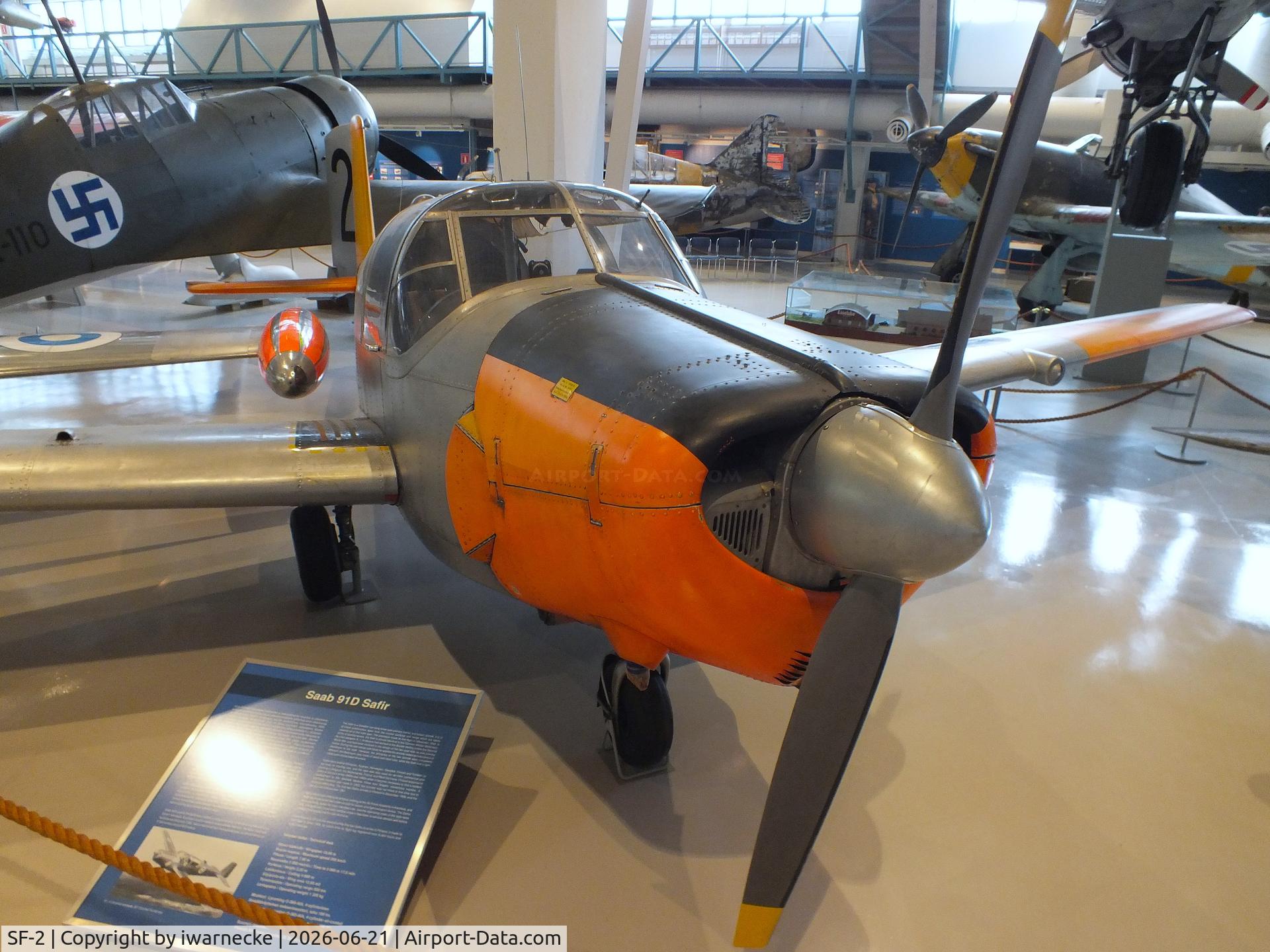 Aircraft SF-2, Saab 91D Safir, c/n 91-348, SAAB 91D Safir at the Suomen Ilmavoimamuseo (Finnish Air Force Museum, formerly known as Keski-Suomen Ilmailumuseo / Aviation Museum of Central Finland), Jyväskylä-Tikkakoski, photo by iwarnecke