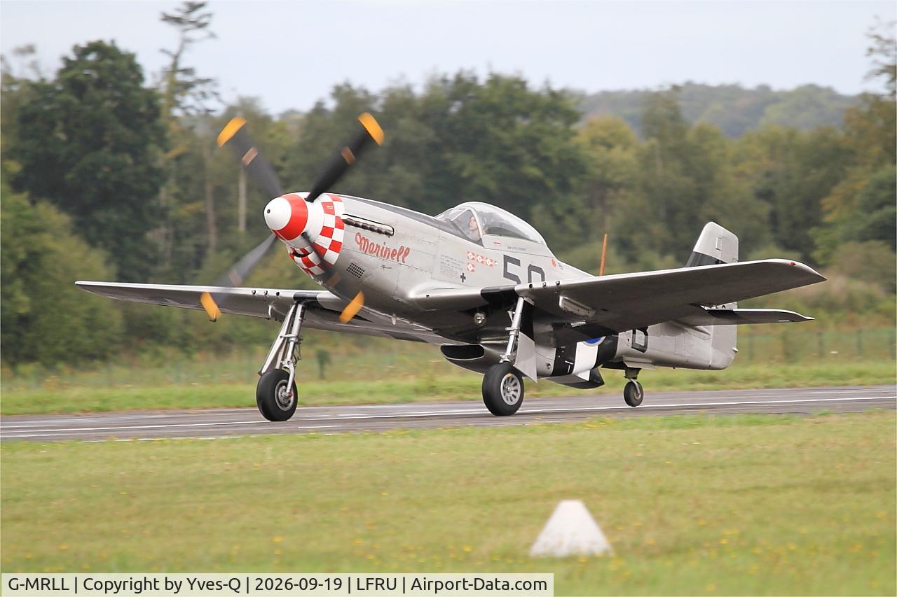 Aircraft G-MRLL, 1943 North American P-51D Mustang, c/n 109-27154, North American P-51D Mustang, Taxiing rwy 22, Morlaix-Ploujean airport (LFRU-MXN), at LFRU, photo by Yves-Q