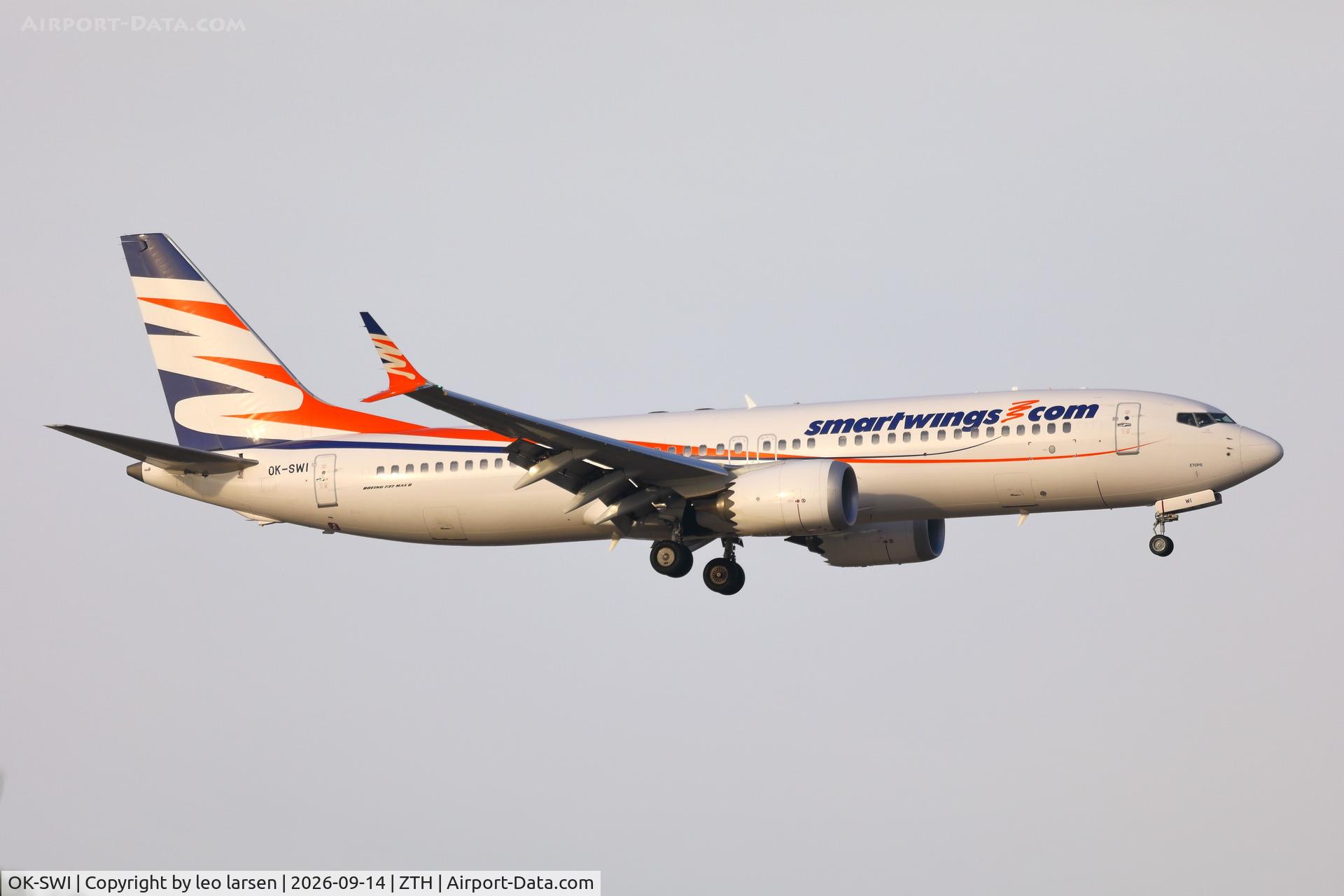 Aircraft OK-SWI, 2022 Boeing B-737-8 Max, c/n 66343 l/n 8748, Zakynthos 14.9.2026, at ZTH, photo by leo larsen