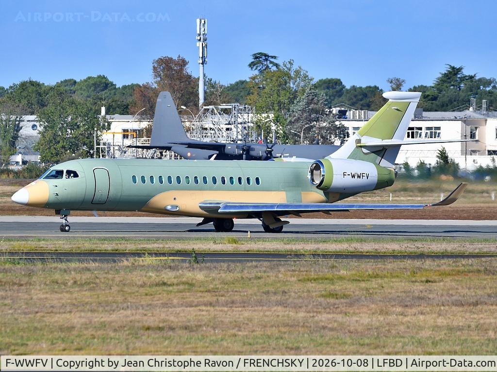 Aircraft F-WWFV, 2026 Dassault Aviation Falcon 6X EASy IV, c/n 49, test on runway, at LFBD, photo by Jean Christophe Ravon / FRENCHSKY