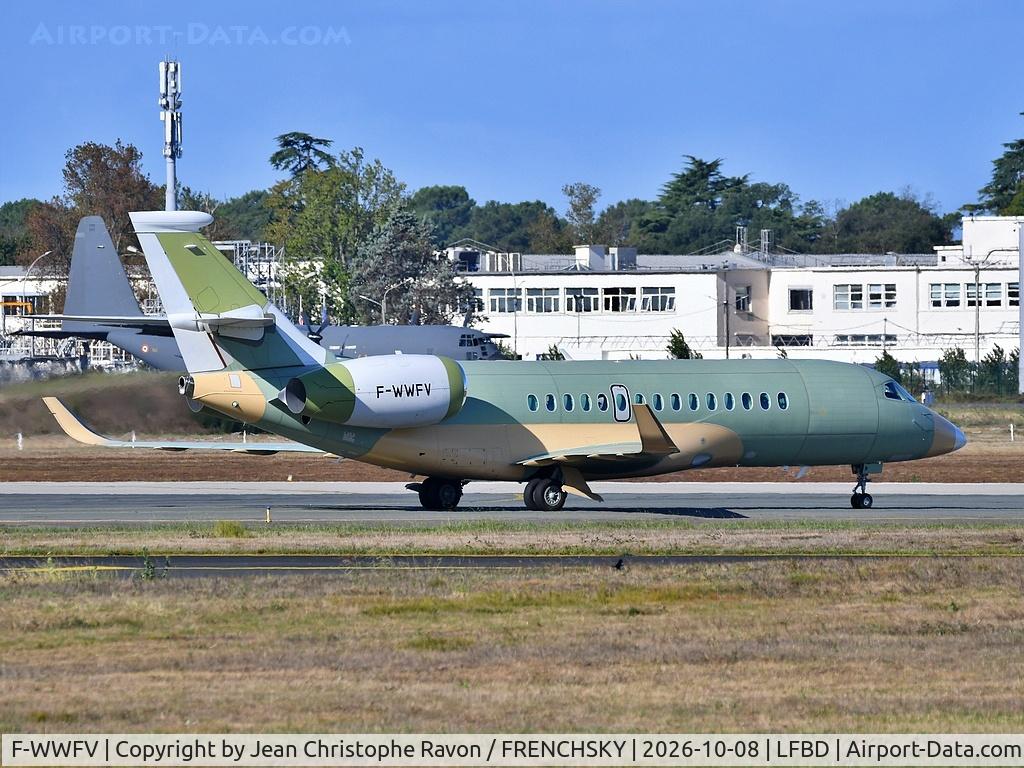 Aircraft F-WWFV, 2026 Dassault Aviation Falcon 6X EASy IV, c/n 49, test on runway, at LFBD, photo by Jean Christophe Ravon / FRENCHSKY
