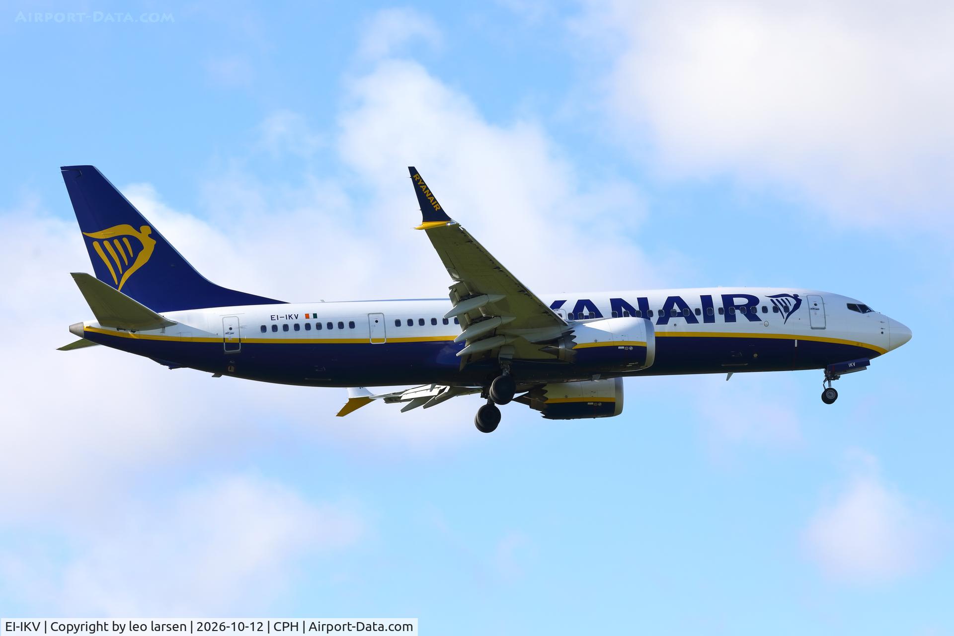 Aircraft EI-IKV, 2025 Boeing 737-8 Max 200, c/n 62393 l/n 9307, Copenhagen 12.10.2026, at CPH, photo by leo larsen