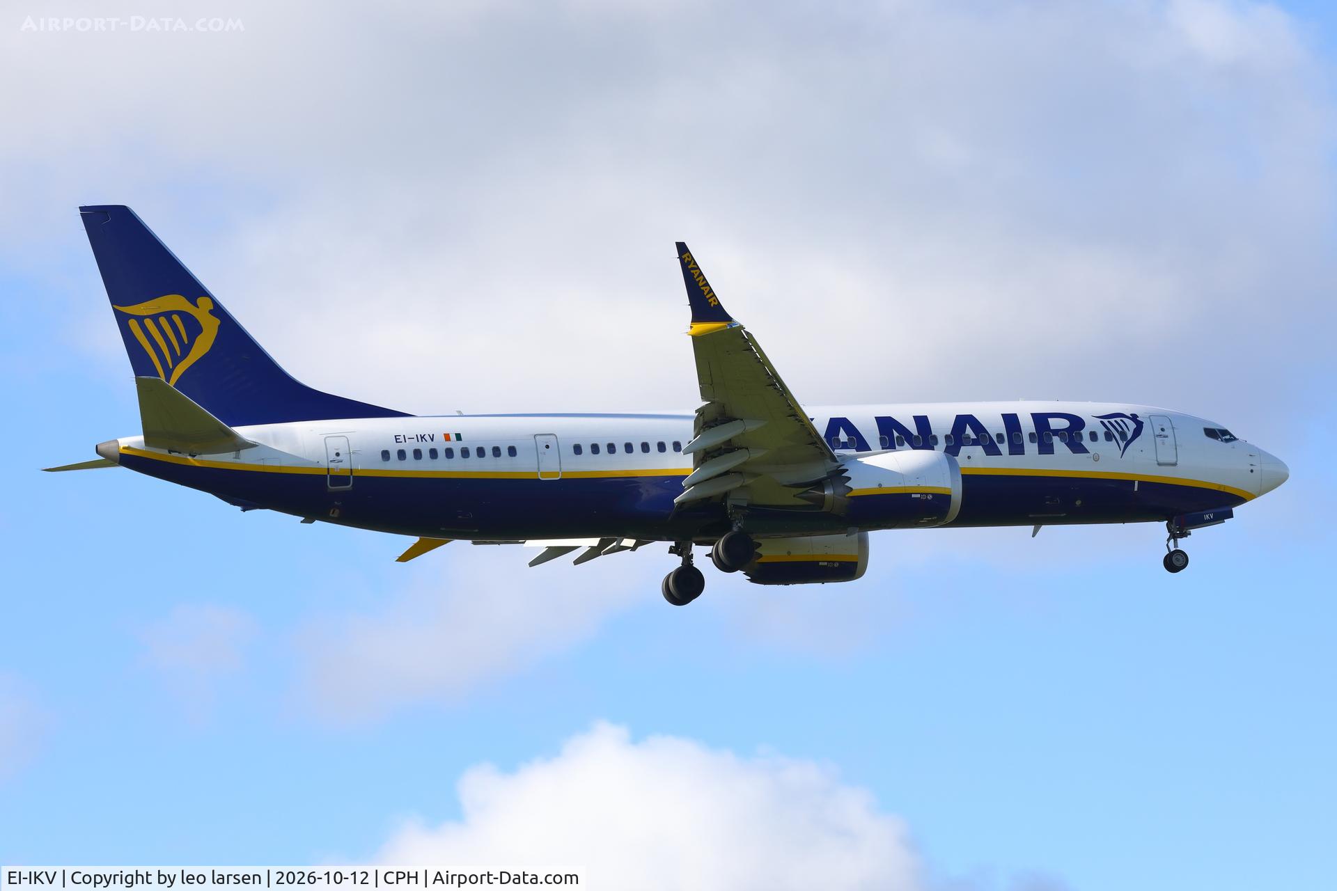 Aircraft EI-IKV, 2025 Boeing 737-8 Max 200, c/n 62393 l/n 9307, Copenhagen 12.10.2026, at CPH, photo by leo larsen