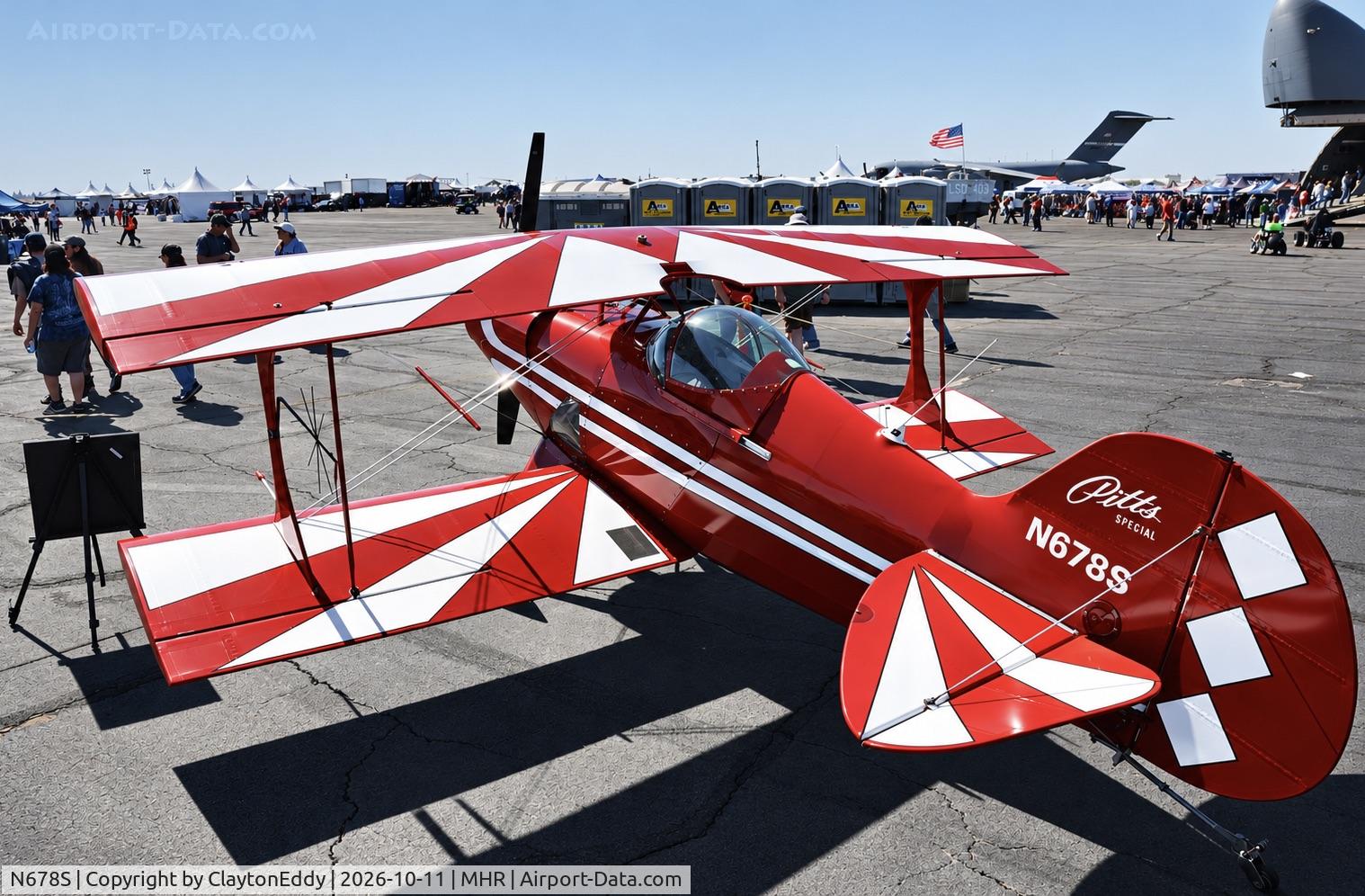 Aircraft N678S, 1990 Pitts S-1 Special, c/n 7-0266, California Capital Airshow 2026, at MHR, photo by ClaytonEddy