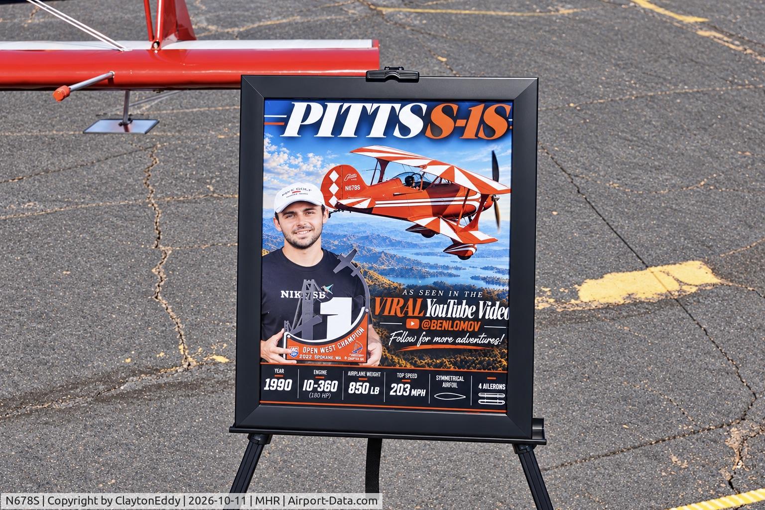 Aircraft N678S, 1990 Pitts S-1 Special, c/n 7-0266, California Capital Airshow 2026., at MHR, photo by ClaytonEddy
