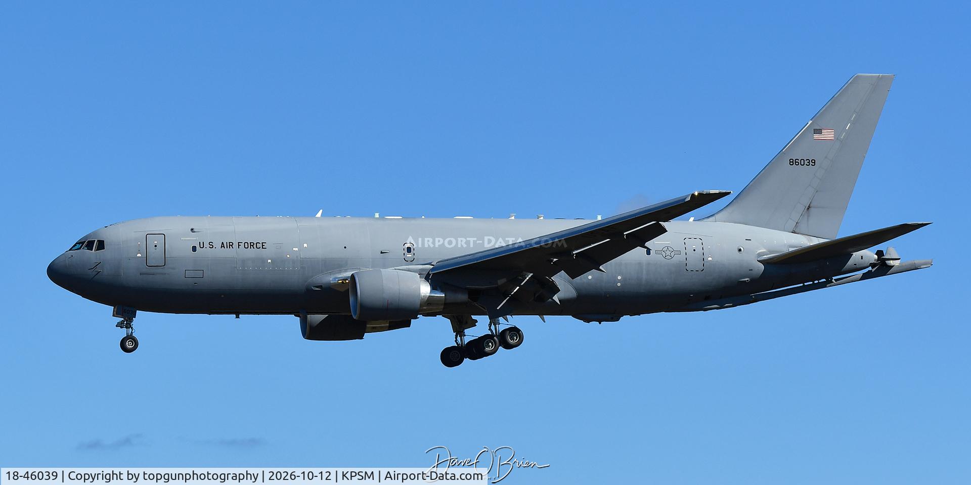 Aircraft 18-46039, 2019 Boeing KC-46A Pegasus, c/n 34089/1160, SNAP95 inbound from McConnell AFB, at KPSM, photo by topgunphotography