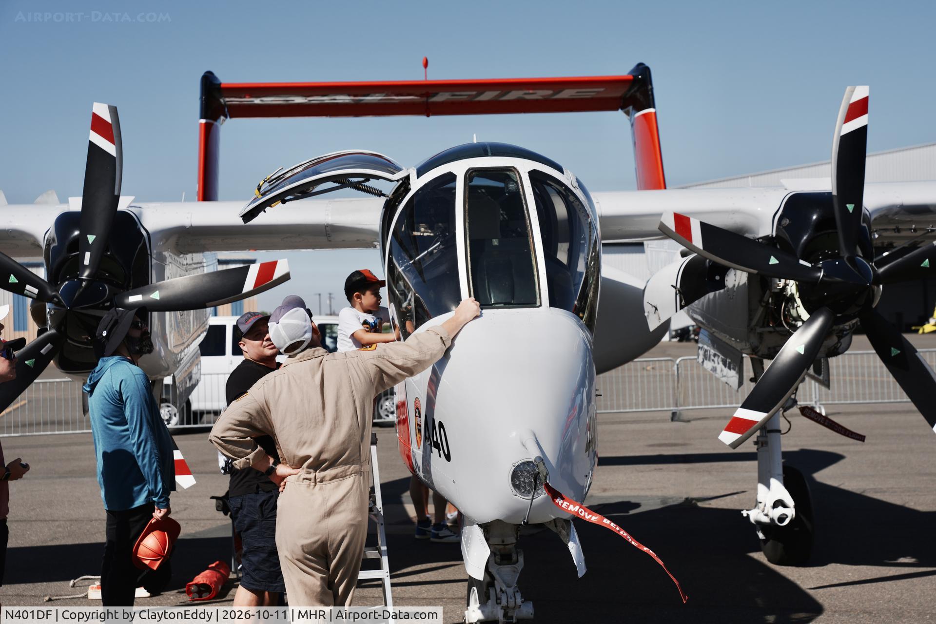 Aircraft N401DF, North American Rockwell OV-10A Bronco, c/n 305128M68, California Capital Airshow 2026, at MHR, photo by ClaytonEddy