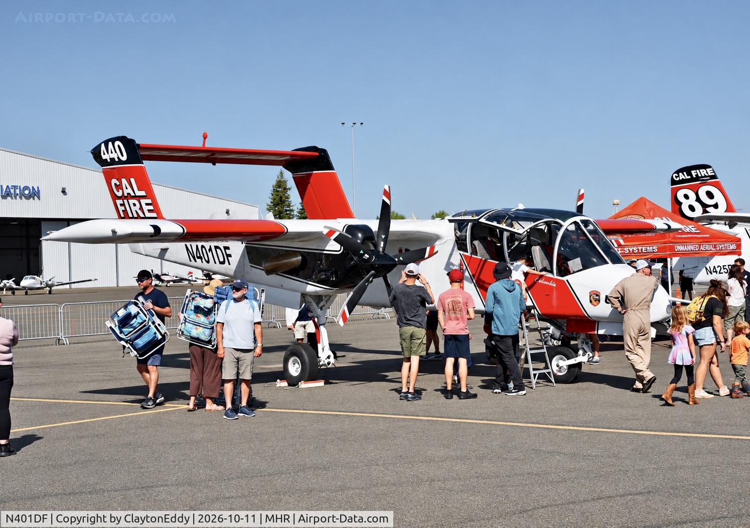 Aircraft N401DF, North American Rockwell OV-10A Bronco, c/n 305128M68, California Capital Airshow 2026, at MHR, photo by ClaytonEddy