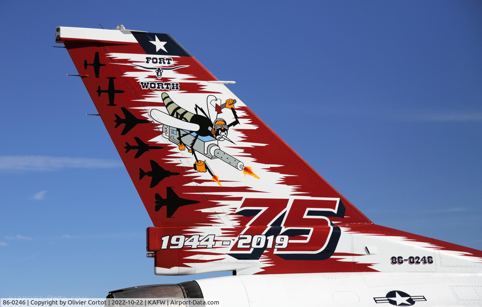 Aircraft 86-0246, 1986 General Dynamics F-16C Fighting Falcon, c/n 5C-352, nice paint job, at KAFW, photo by Olivier Cortot